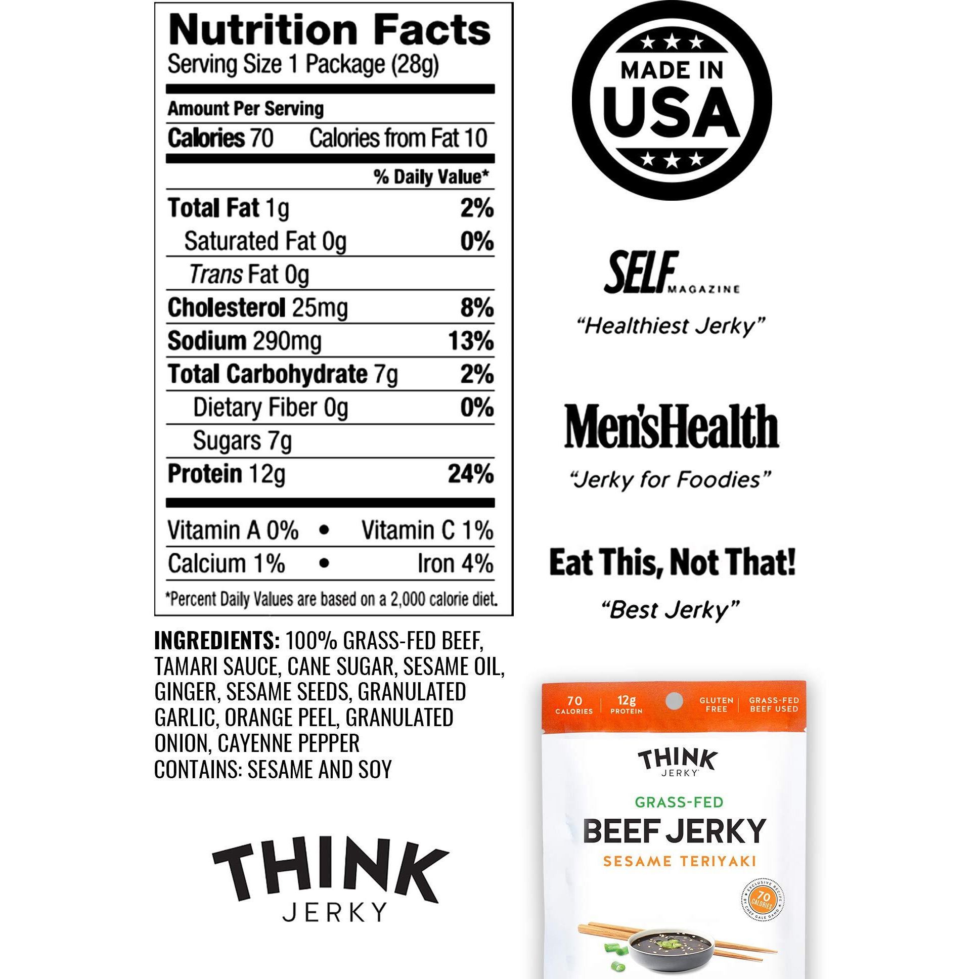 Think Jerky, Sesame Teriyaki Beef Jerky (2.2 Ounce Bags, Pack Of 8 Bags) - Delicious Chef Crafted Jerky, Grass-Fed Beef Jerky, Gluten Free, No Antibiotics Or Nitrates - Healthy Protein Snack, Low Calorie And Low Fat