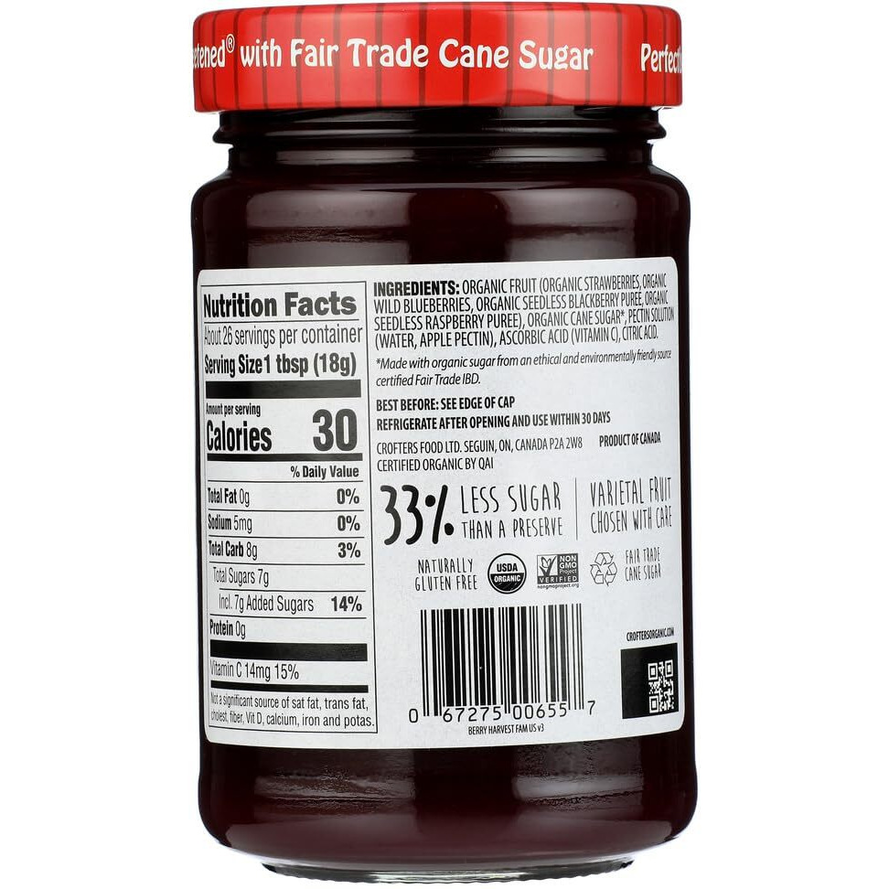 Crofter's Organic Premium Spread, Seedless Blackberry, 16.5 Oz. (Pack Of 6)