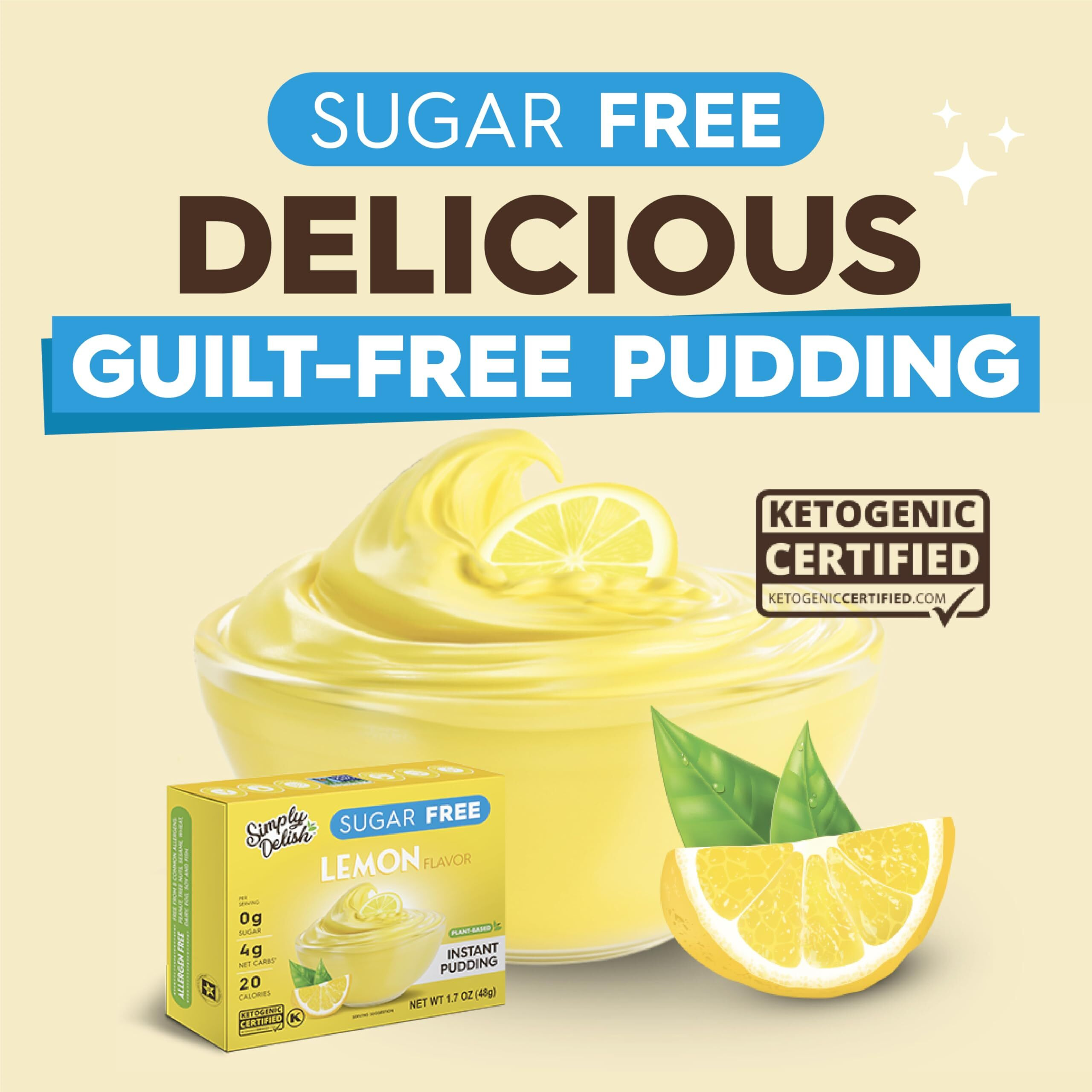 Simply Delish Instant Delicious Lemon 6 Pack Pudding Mix - Delicious Guilt Free Desserts - All Natural, Sugar Free, Keto, Non Gmo, Gluten Free, Fat Free, & Vegan