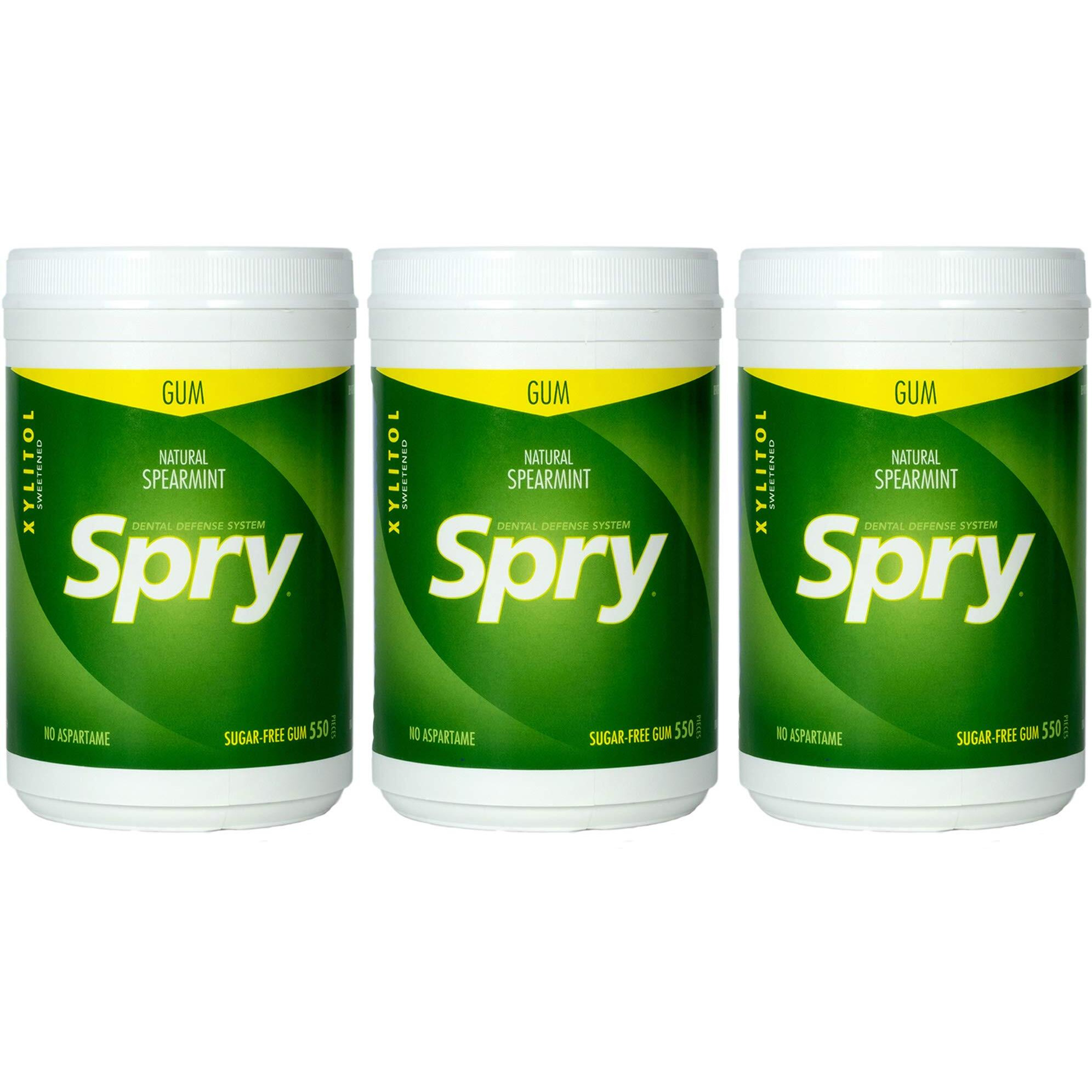 Spry Fresh Natural Spearmint Gum, Natural Xylitol Chewing Gum Dental Defense System Aspartame-Free & Sugar Free Gum, 550 Count (3 Pack)