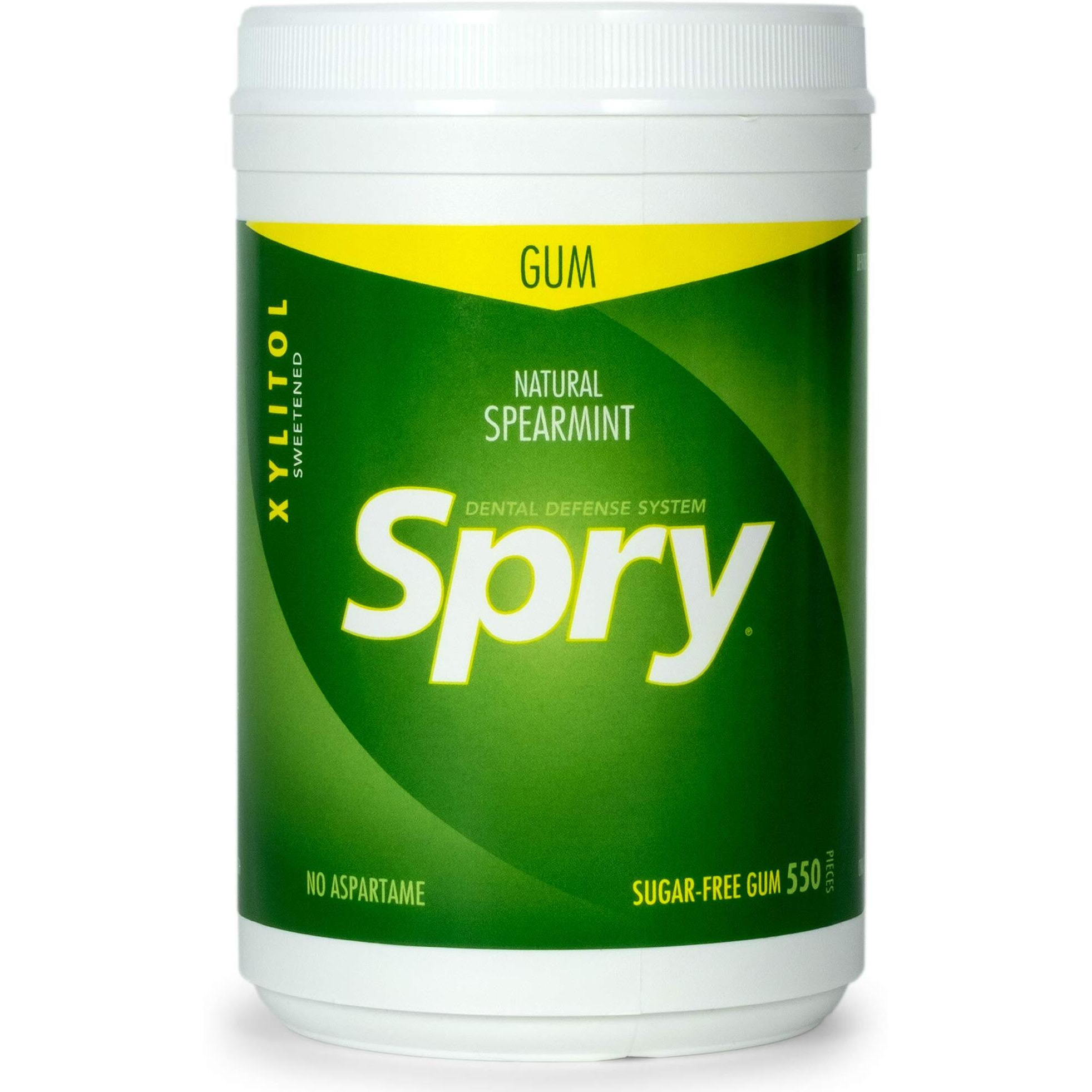 Spry Fresh Natural Spearmint Gum, Natural Xylitol Chewing Gum Dental Defense System Aspartame-Free & Sugar Free Gum, 550 Count (3 Pack)