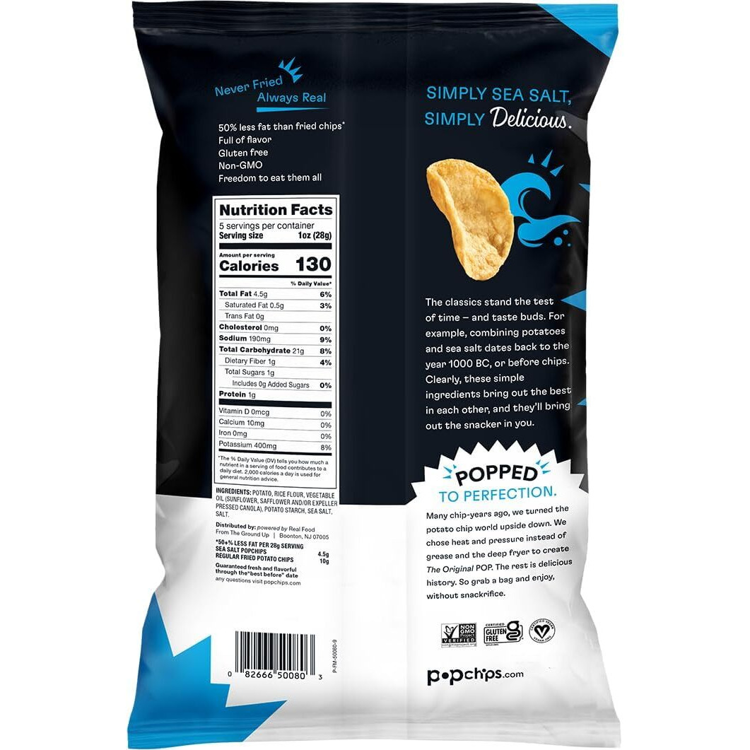 Popchips Potato Chips, Sea Salt, Gluten Free, 5 Ounce (Pack Of 12)