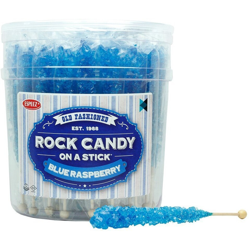 Extra Large Rock Candy Sticks 36 Blue Raspberry Lollipop - Individually Wrapped Blue Crystal Rock Candy Sticks - Espeez Candy For Candy Buffet, Birthdays, Weddings, Receptions, Bridal And Baby Shower
