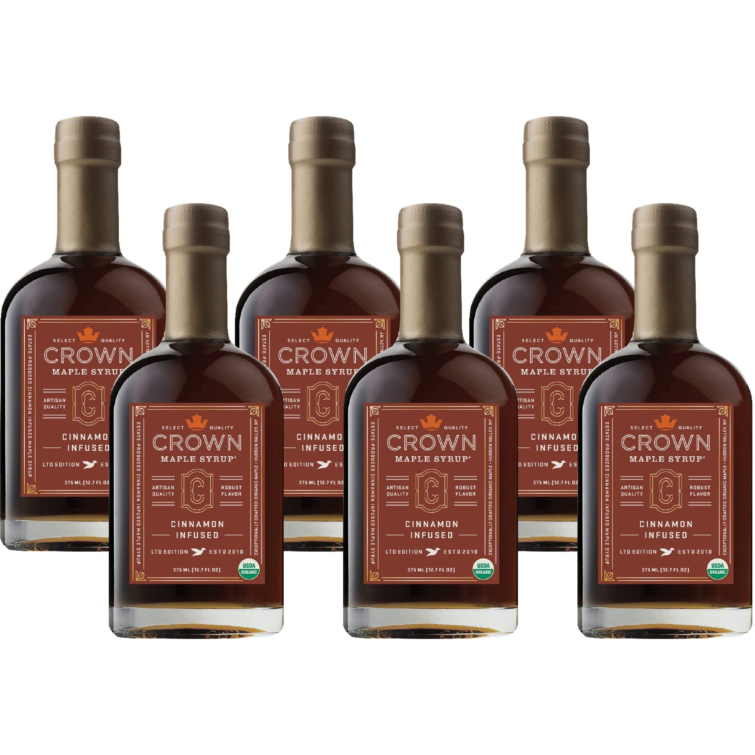 Crown Maple Cinnamon Infused Maple Syrup, 12.7 Fl Oz, 6-Pack, Pancakes, Flavor Cocktails, Sticky Buns, Waffles, Certified Organic