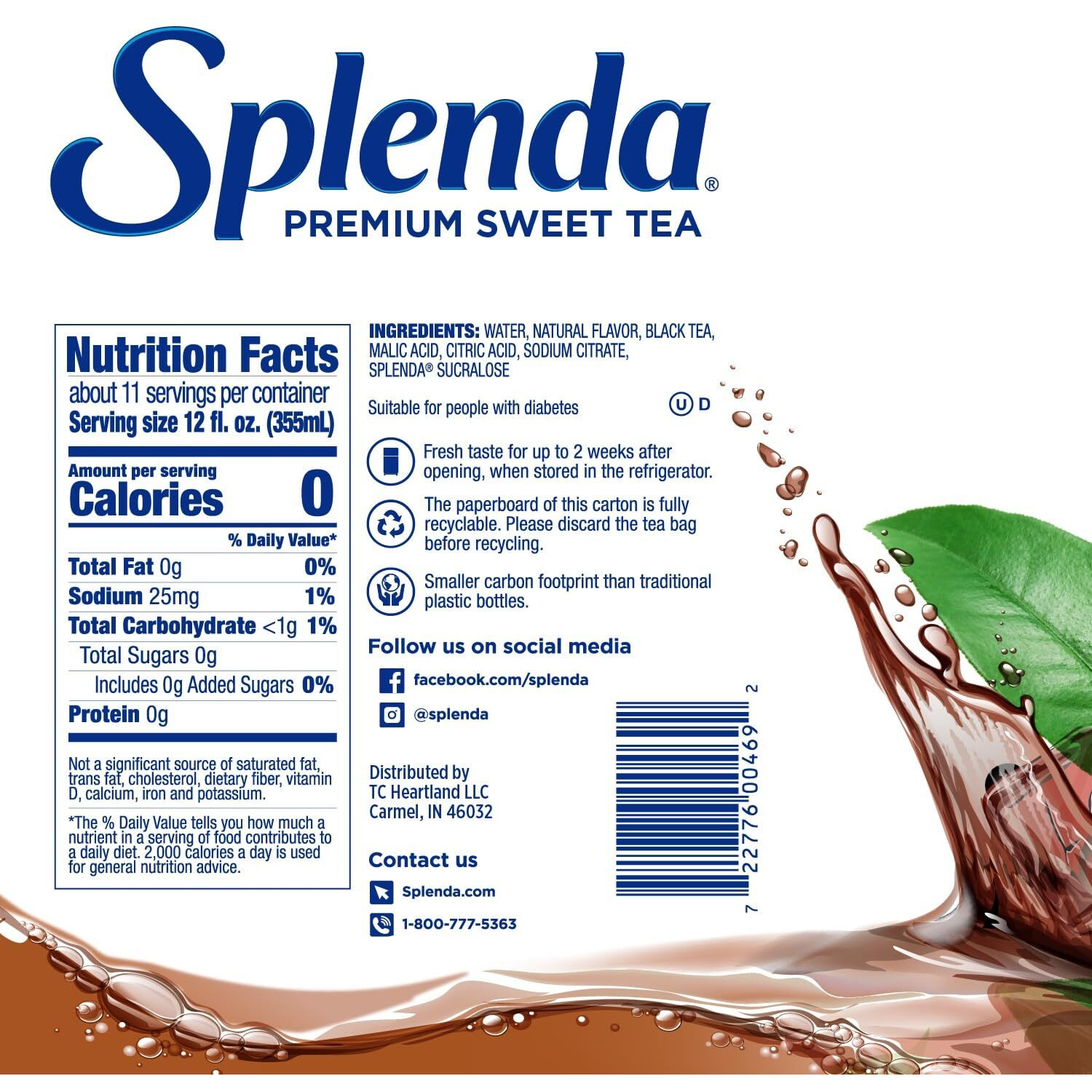 Splenda Premium Sweet Tea On Tap, 1 Gallon Bag In Box Ready To Drink Liquid, Sweet Tea, 128 Fl Oz