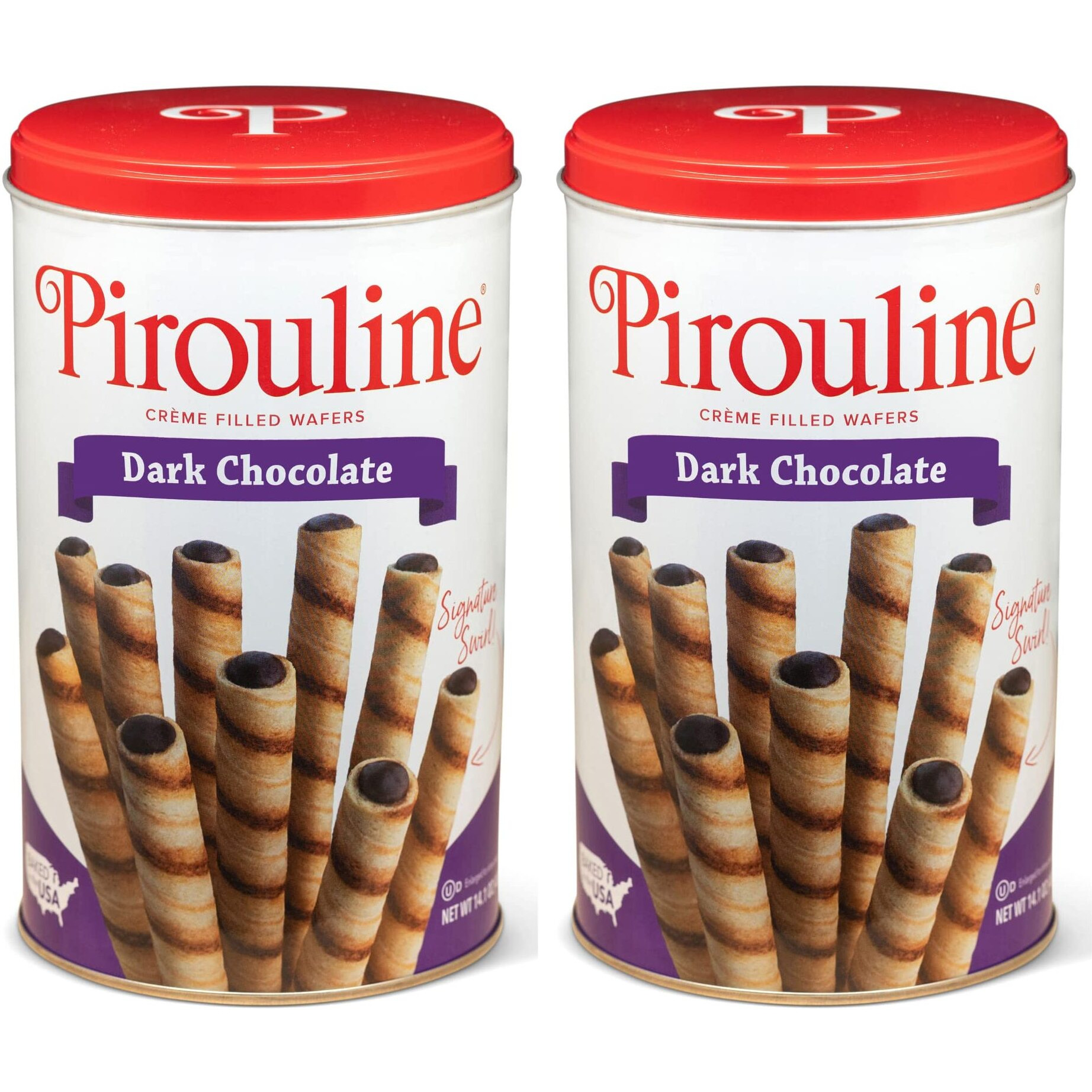 Pirouline Rolled Wafers - Dark Chocolate - Rolled Wafer Sticks, Crme Filled Wafers, Rolled Cookies For Coffee, Tea, Ice Cream, Snacks, Parties, Gifts, And More - 14.1Oz Tin 2Pk