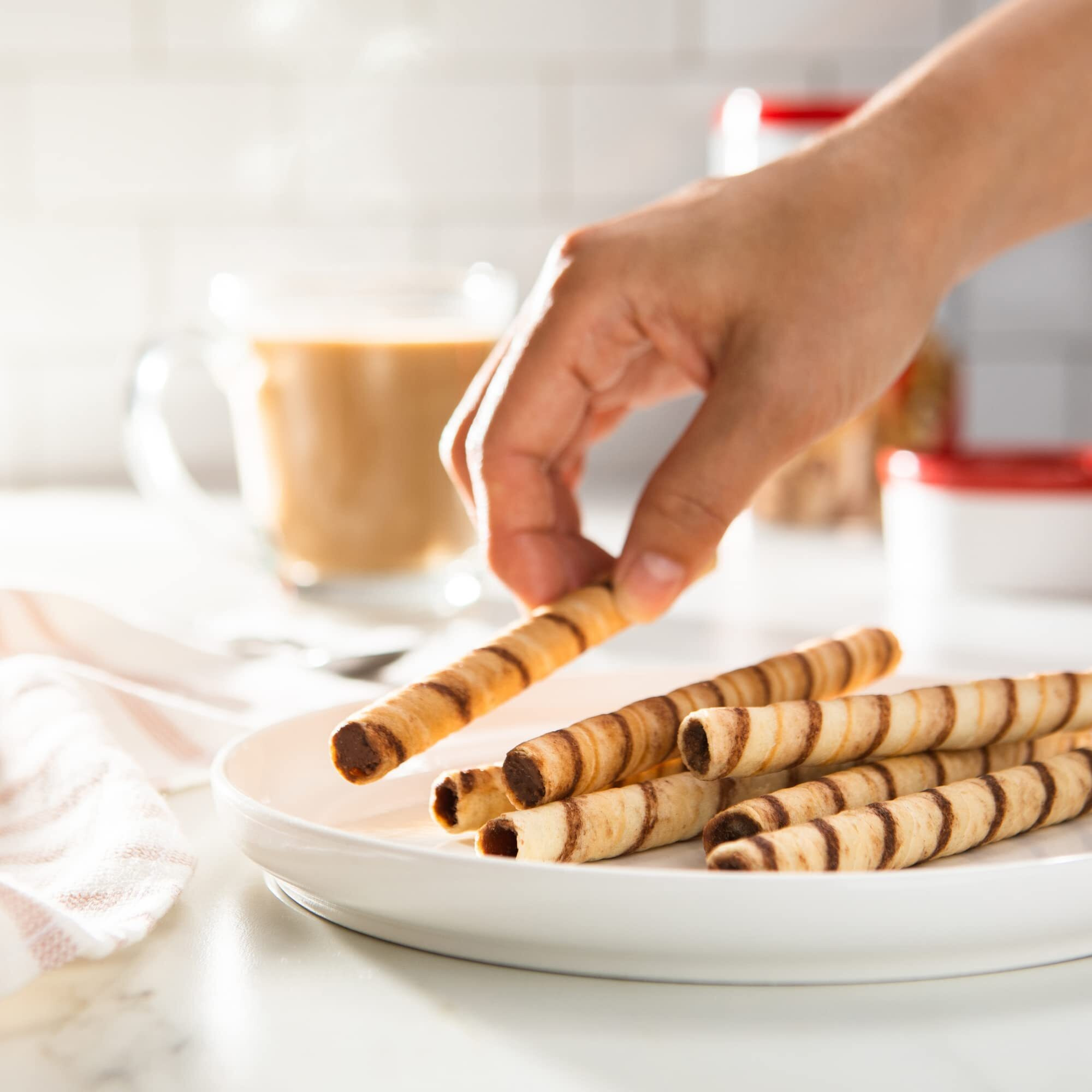 Pirouline Rolled Wafers - Dark Chocolate - Rolled Wafer Sticks, Crme Filled Wafers, Rolled Cookies For Coffee, Tea, Ice Cream, Snacks, Parties, Gifts, And More - 14.1Oz Tin 2Pk