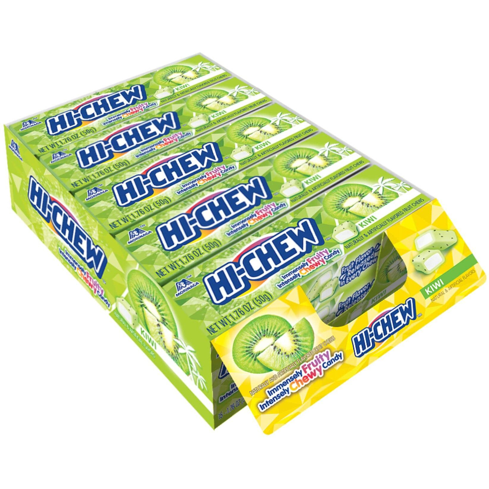 Hi-Chew Kiwi - Box Of 15 Sticks, 1.76Oz Ea | Unique Fun Soft & Chewy Taffy Candy | Immensely Juicy Exotic Fruit Flavors