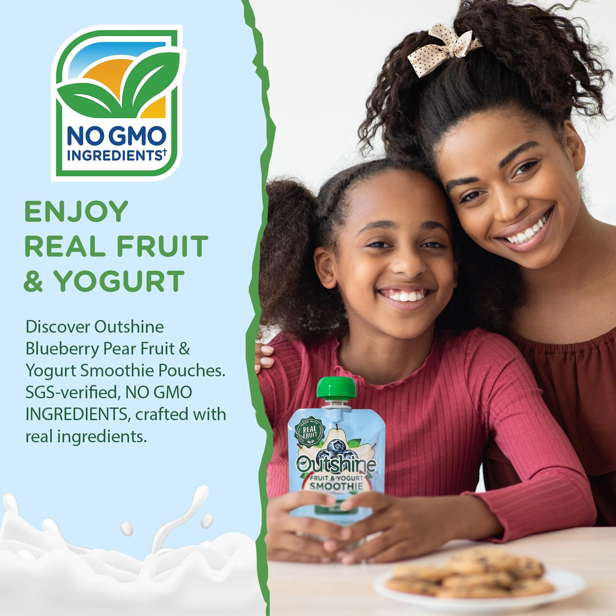 Outshine Smoothie Blueberry Pear Yogurt Smoothie Pouches - Fruit Pouches, Ready-To-Drink Smoothies, Kids & Adults Pureed Foods - Fruit Pouches For Kids & Adults, Smoothie Drink - (24 Count)