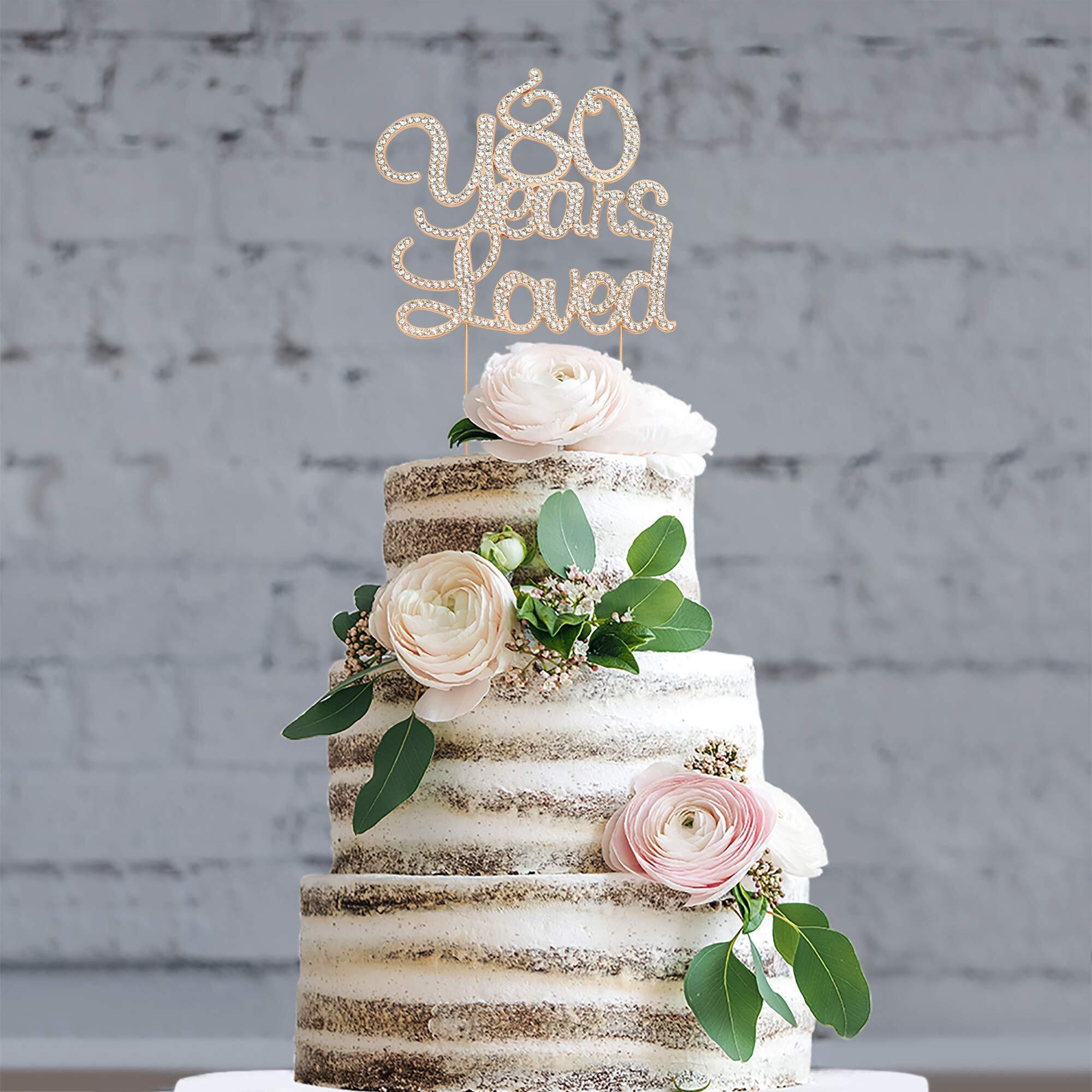 80 Cake Topper - Premium Rose Gold Metal - 80 Years Loved - 80Th Birthday Party Sparkly Rhinestone Decoration Makes A Great Centerpiece - Now Protected In A Box