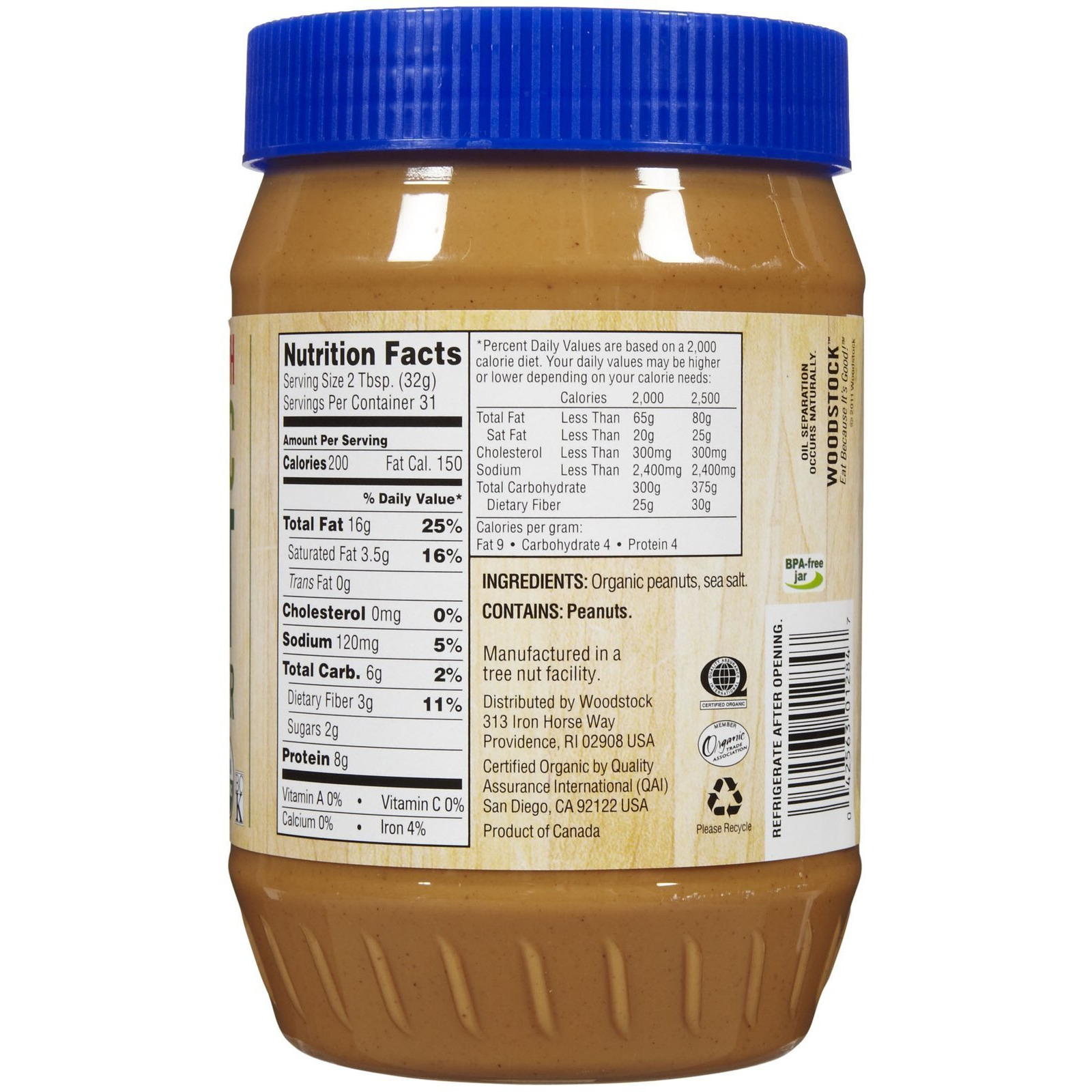 Woodstock Organic Smooth Peanut Butter, Salt Added, 35 Oz