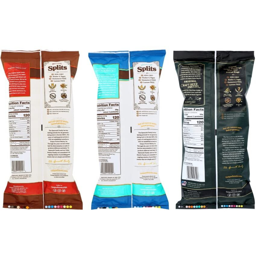 Unique Snacks Variety Pack With Original Splits Pretzels, Shells, And Sourdough Craft Beer Rings, Delicious Homestyle-Baked Snack Bags, Vegan, Ou Kosher, And Non-Gmo Food, Pack Of 3