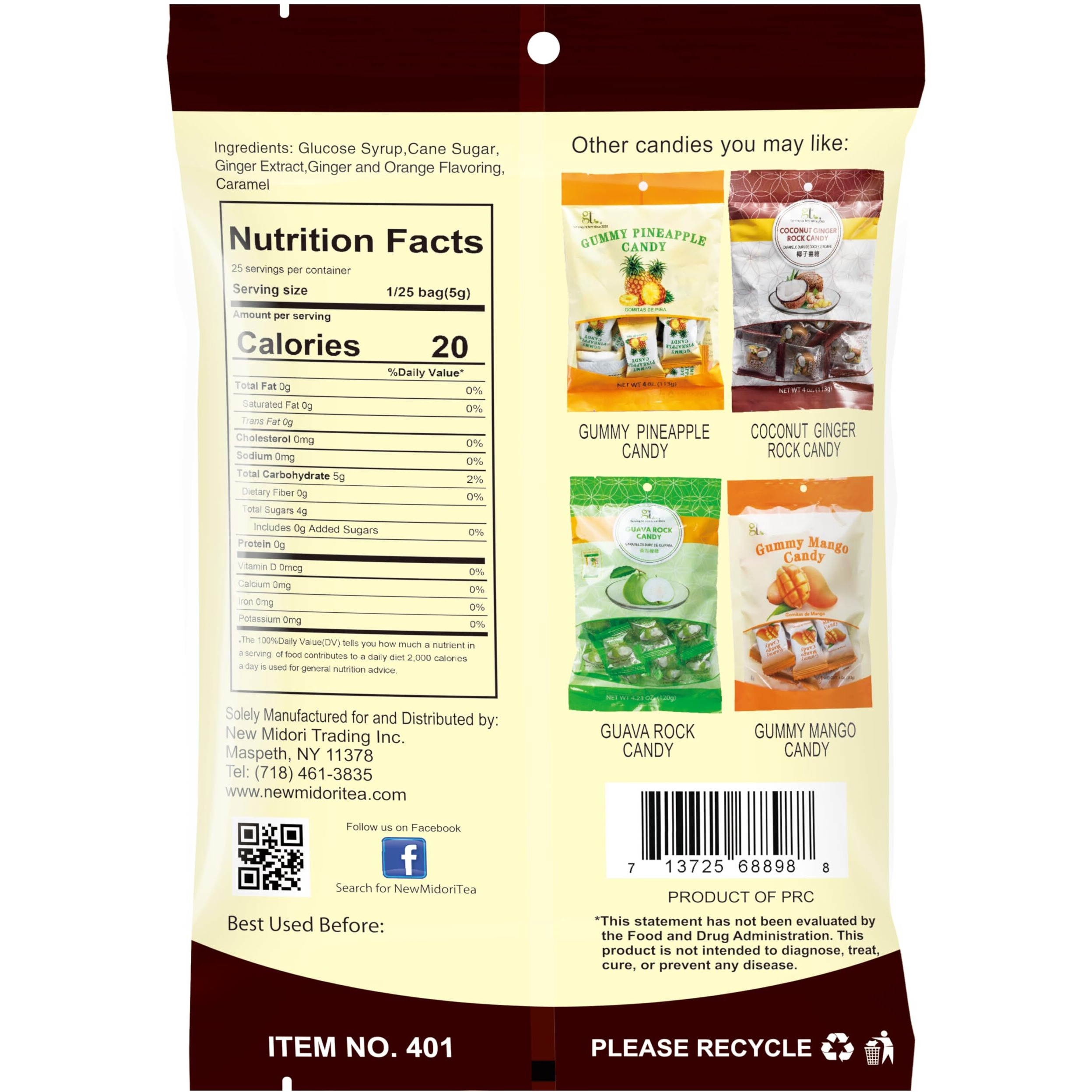 Gt Amber Ginger Rock Candy, 4.41 Ounce Bag (4-Pack)