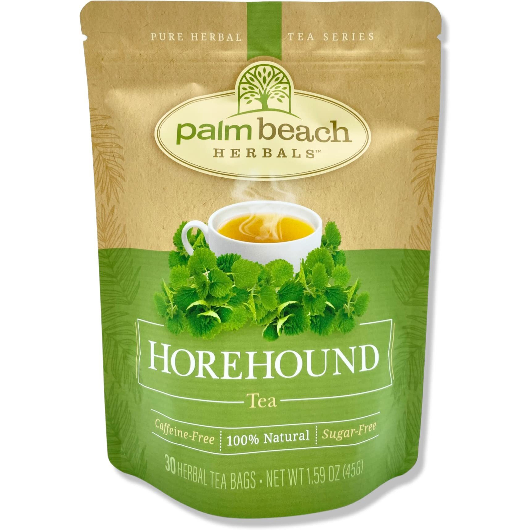 Horehound Tea By Palm Beach Herbals, 30 Count Tea Bags, Caffeine-Free | Pure Herbal Tea Series