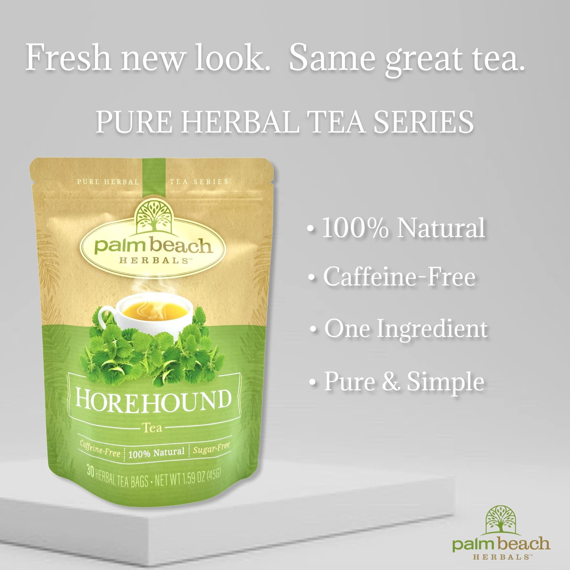 Horehound Tea By Palm Beach Herbals, 30 Count Tea Bags, Caffeine-Free | Pure Herbal Tea Series