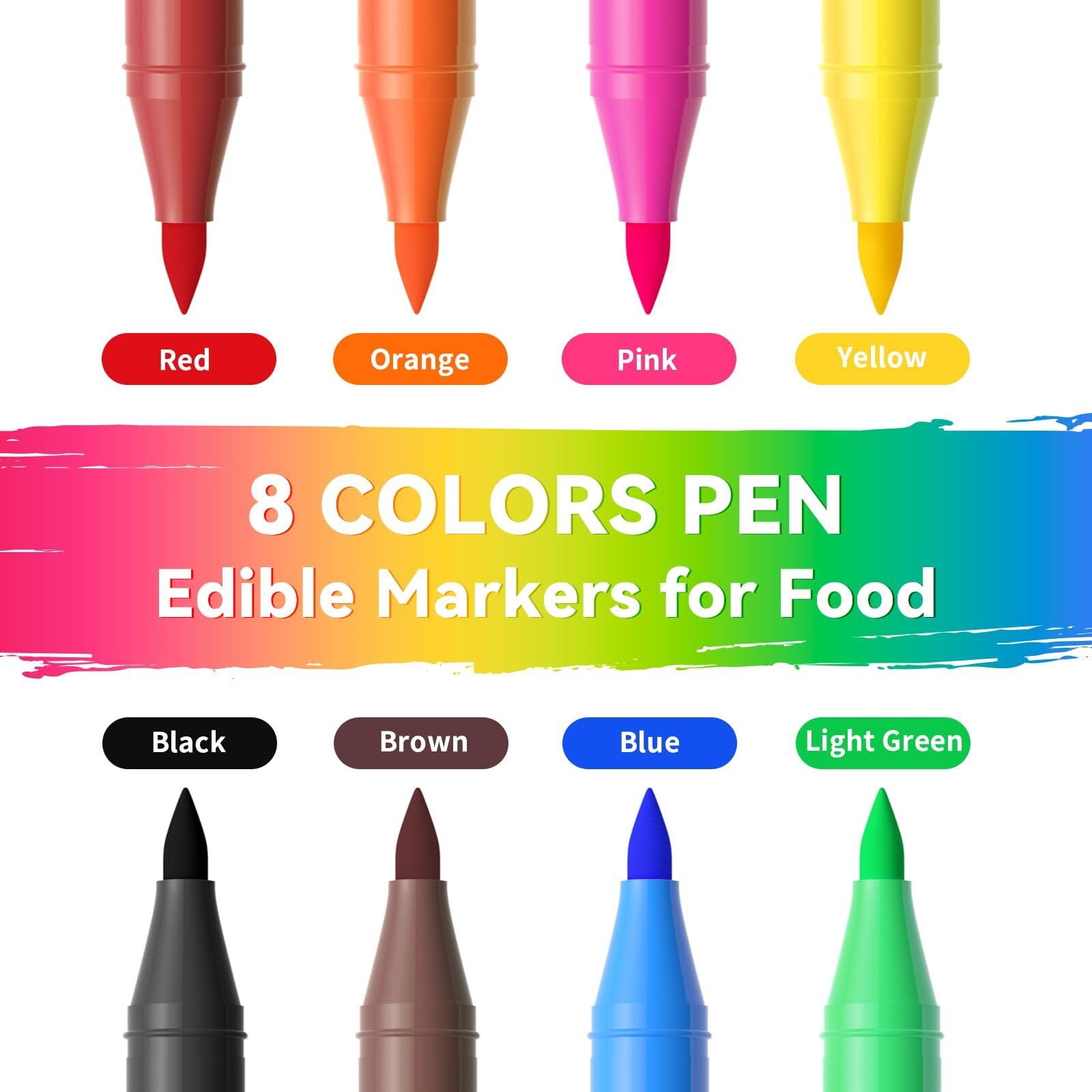 Jewem Edible Markers For Cookie Decorating,8Pcs Ultra Fine Tip(0.5Mm) Food Coloring Pens, Upgrade Double Side Food Grade Pens For Decorating Fondant Cakes, Easter Eggs, Frosting, Macaron