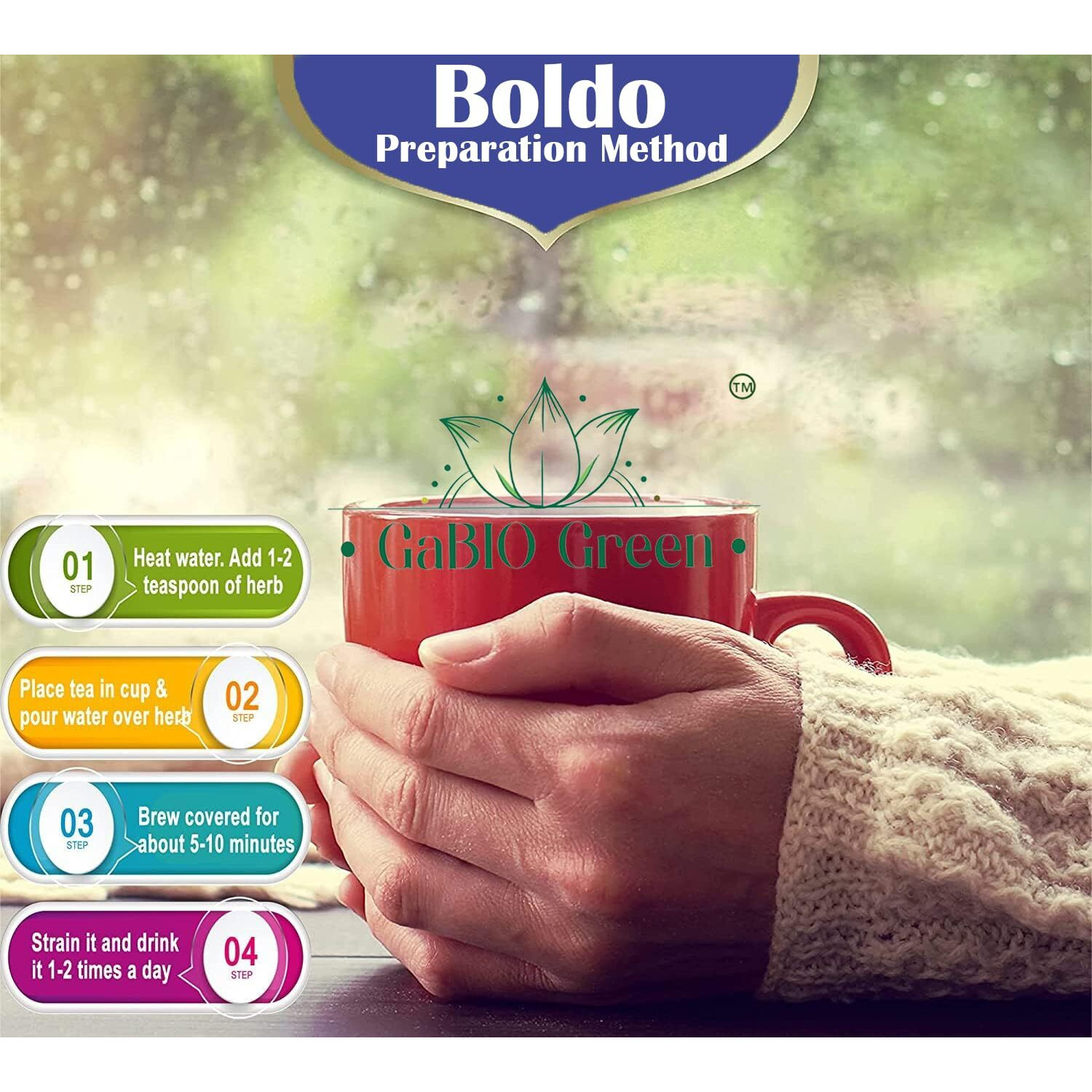 Gabio Green- Boldo Dried Leaves,(4 Oz/114 Gr), Whole Boldo Leaf, 100% Natural Detox, Hojas De Boldo, Peumus Boldus Herbal Tea, Boldo Tea, Packaged In The Usa
