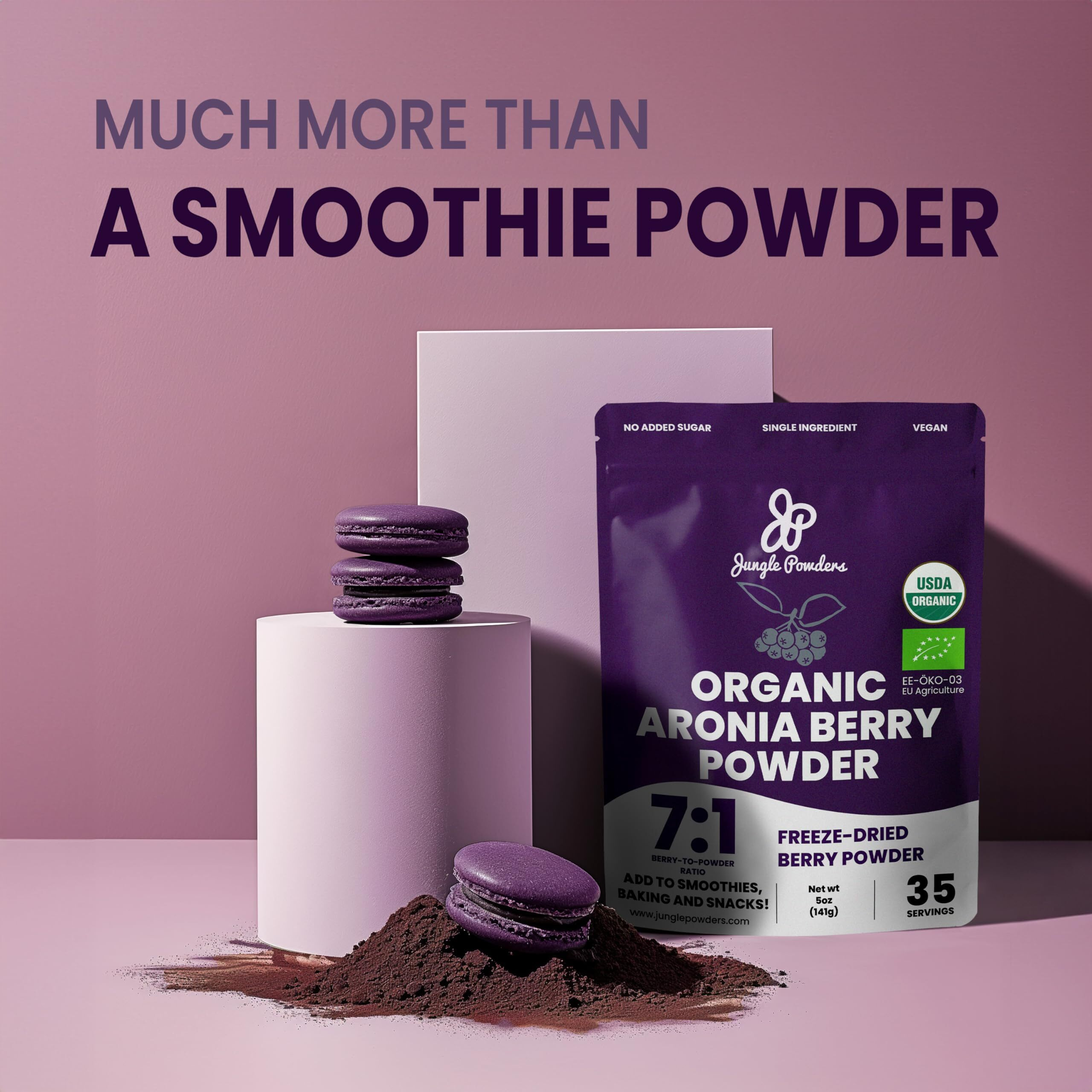 Jungle Powders Organic Aronia Berry Powder 5 Ounce Bag Freeze-Dried Chokeberry Extract From Whole Aronia Berries, Superfood For Immunity, High In Antioxidants, Flavonoids, Vegan, Gluten-Free