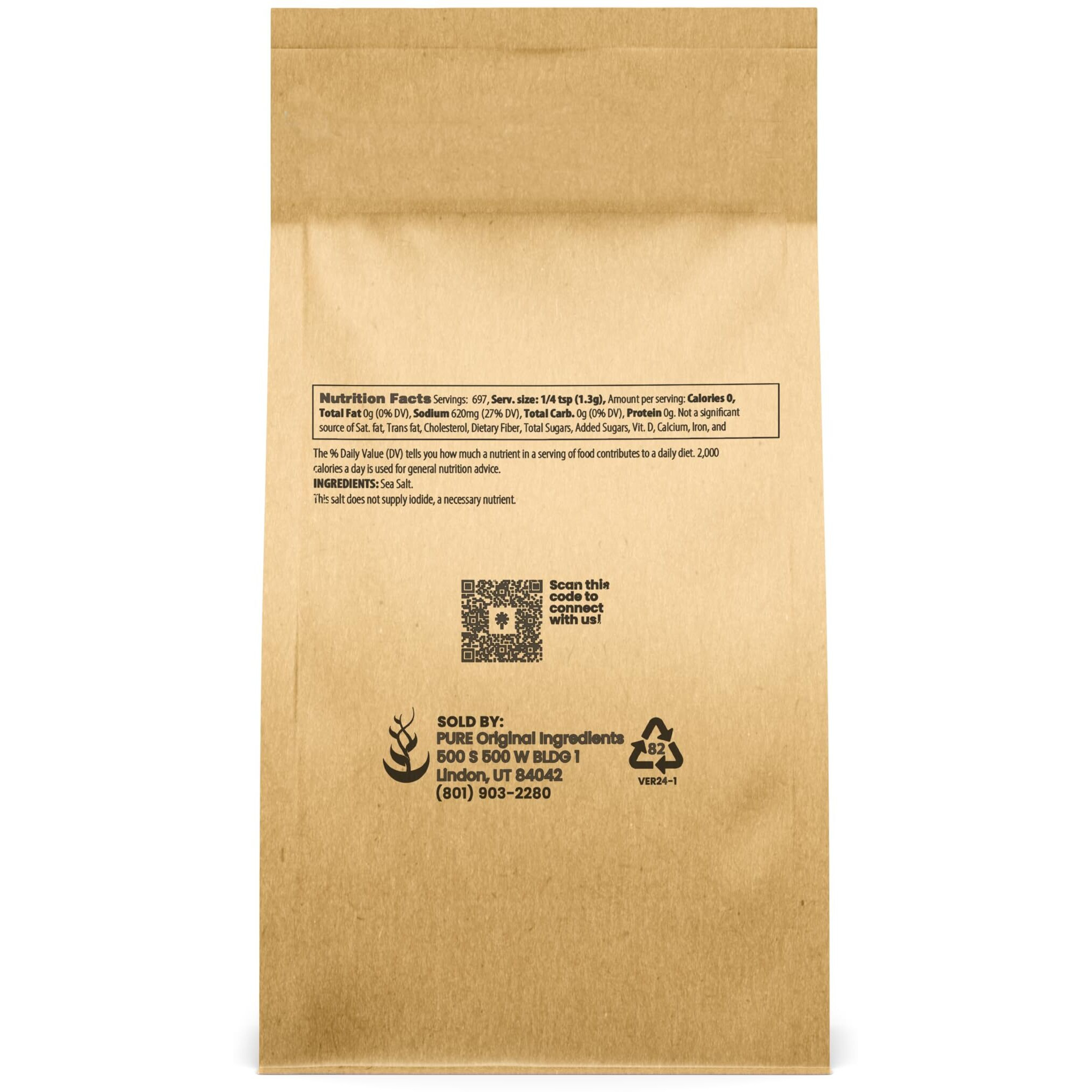 Pure Original Ingredients Fine Sea Salt (2 Lb) Mediterranean Sea Salt, Essential Seasoning, Sun-Evaporated