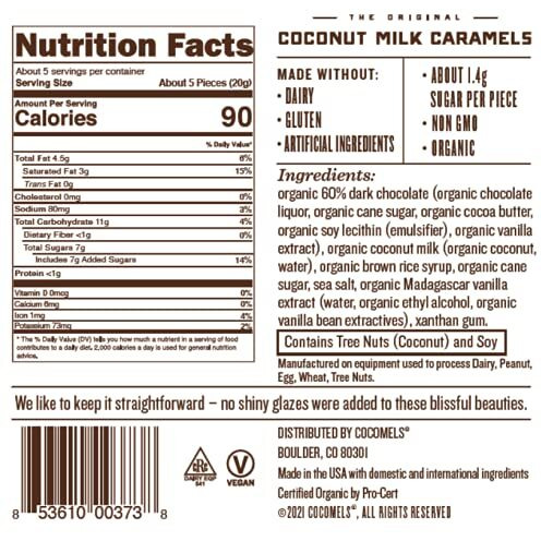 Cocomels Chocolate-Covered Sea Salt Coconut Milk Caramel Bites Organic Vegan Candy, Sea Salt, 3.5 Ounce (Pack Of 6)