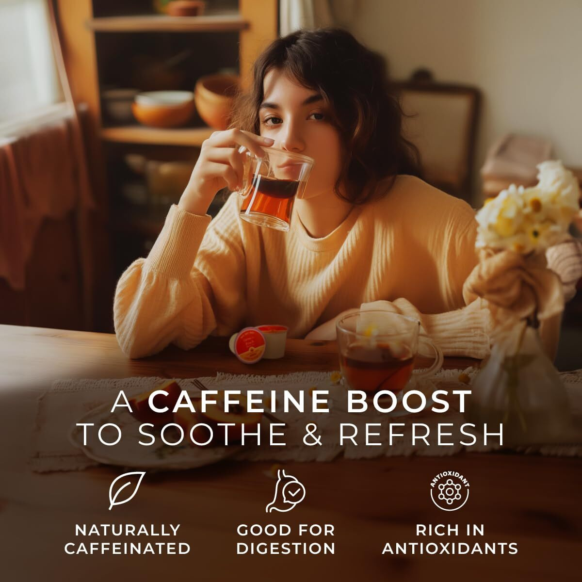 Gya Tea Co Peach Black Tea K Cups For Keurig - Highly Caffeinated Smooth Tea K Cups - Kickstart The Day With Tea Pods For Keurig - Finest Peach Tea K Cup Tea Pods For Keurig 2.0-16 Count Tea Gifts