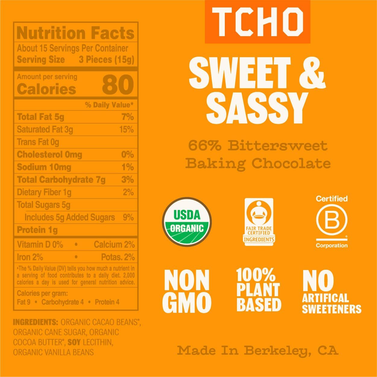 Tcho Sweet & Sassy 66% Dark Chocolate Baking Couvertures (3 Bag) | Organic & Fair Trade Certified | Non Gmo, Non-Dairy, Vegan, Soy Free (8Oz Each)