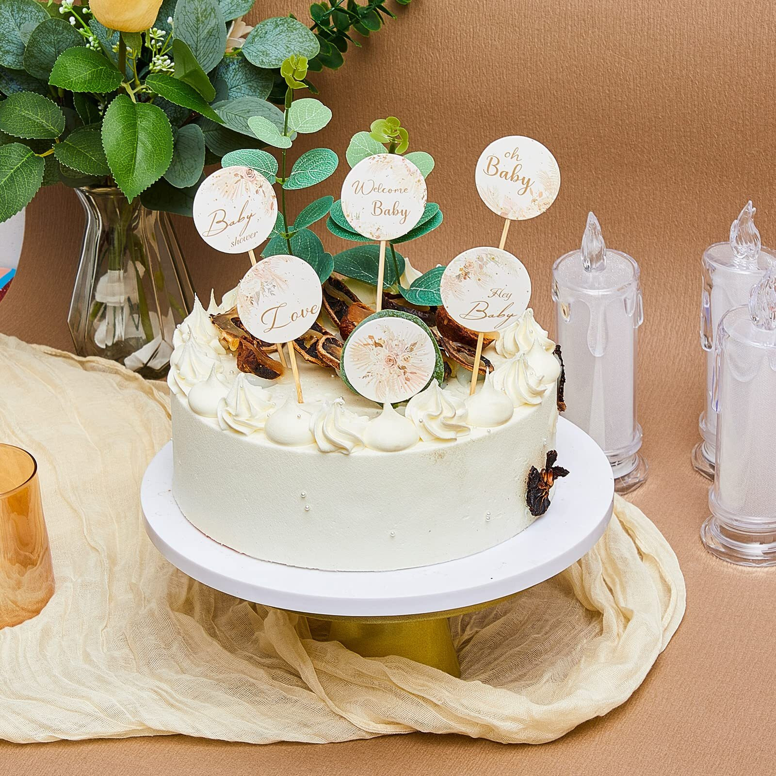 Henoyso 48 Pcs Boho Baby Shower Cupcake Toppers Boho Baby Shower Decorations For Pampas Grass Cupcake Toppers Boho Baby Shower Favors Cake Decorations For Birthday Party Decoration