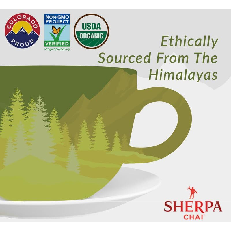 Sherpa Chai Decaf Organic Chai Tea Concentrate, 64 Oz - Himalayan Black Tea Concentrate W/Freshly Pressed Ginger - Authentic Recipe Brewed By Nepali Sherpas - Chai Tea Gift For Latte Tea Lovers