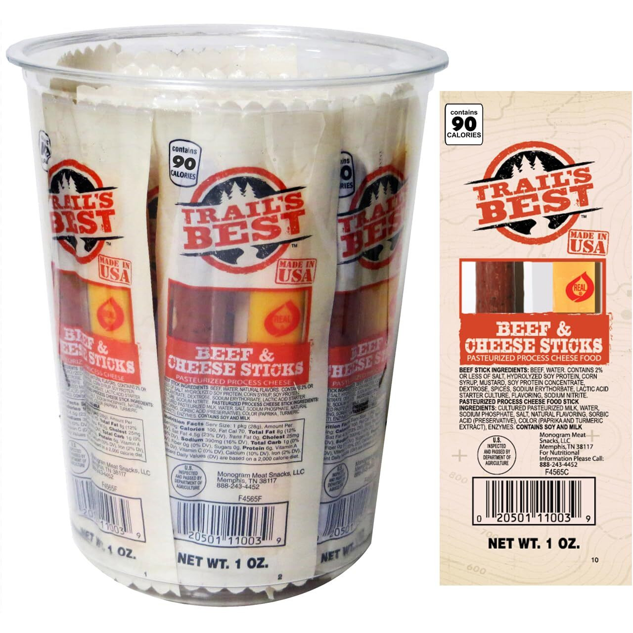 Trails Best 1Oz Twin Beef & Cheese 1 Ounce Packs (15 Count Tub)