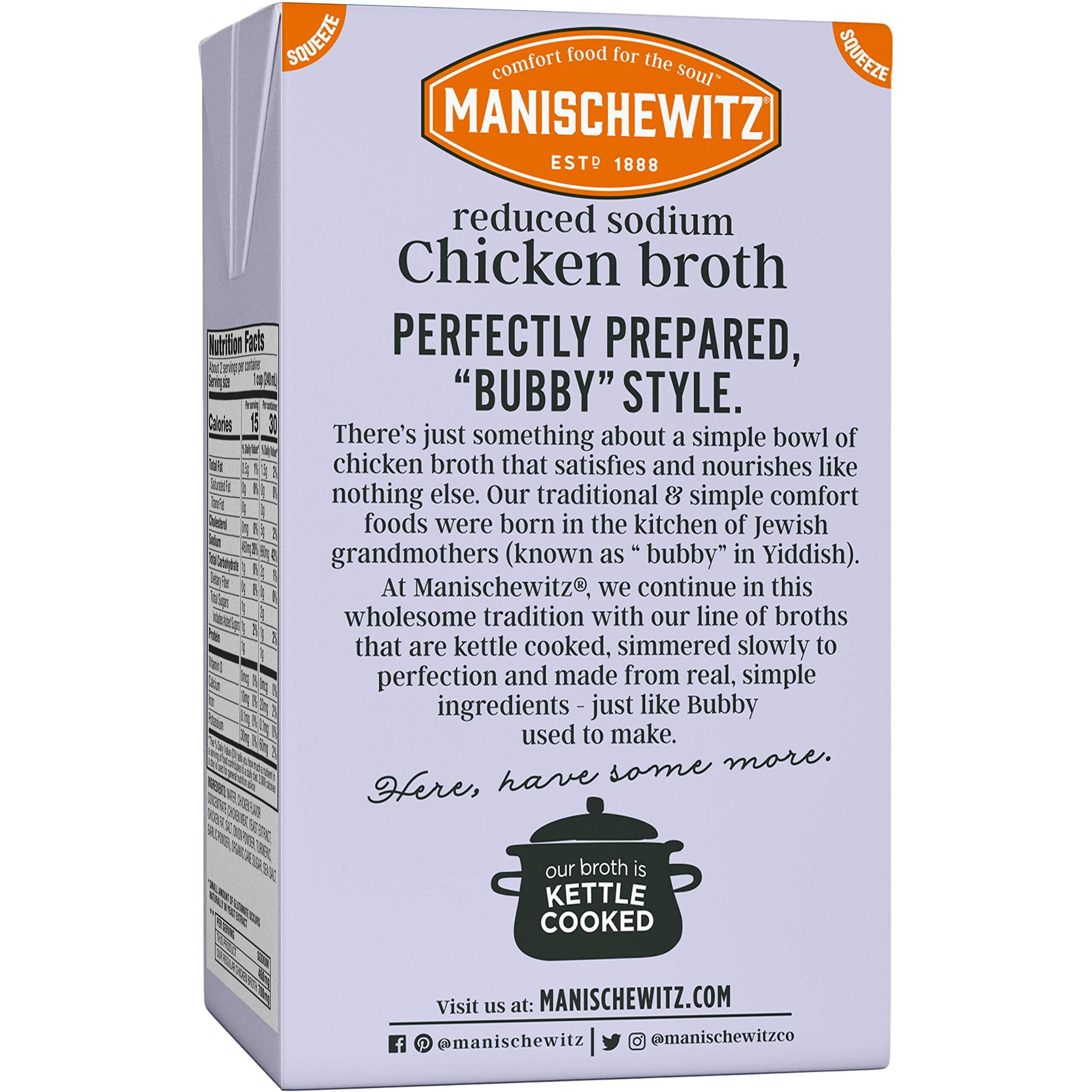 Manischewitz Reduced Sodium Chicken Broth 17Oz (3 Pack), Flavorful, Kettle Cooked, Slowly Simmered, Kosher For Passover