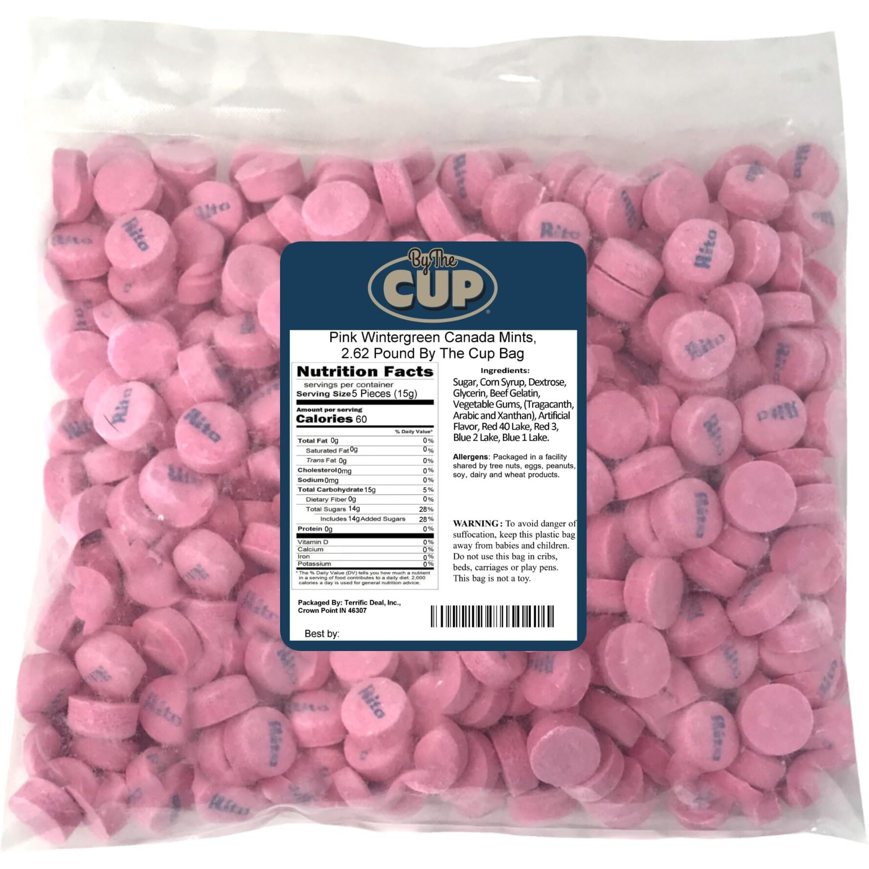 By The Cup Pink Wintergreen Canada Mints, 2.62 Lb Bulk Bag