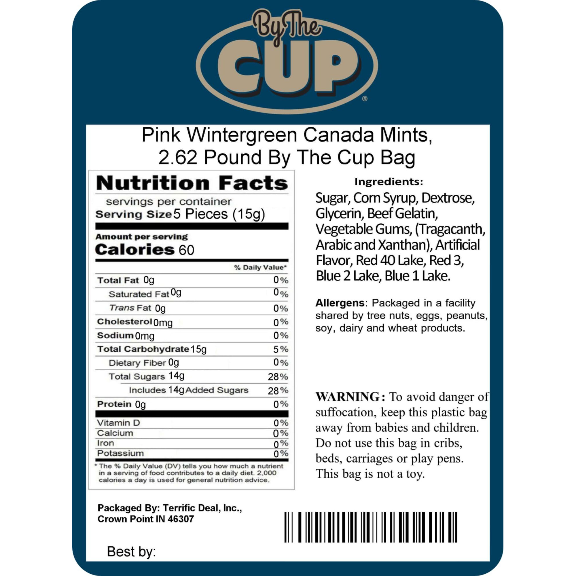 By The Cup Pink Wintergreen Canada Mints, 2.62 Lb Bulk Bag