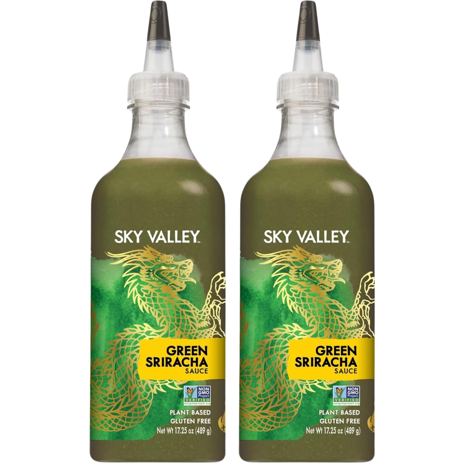 Sky Valley Green Sriracha Sauce - Spicy Green Sriracha Hot Sauce, Lime, Jalapeno Pepper, Cilantro, Plant Based, Vegan - 17.25 Oz Each, (Pack Of 2)