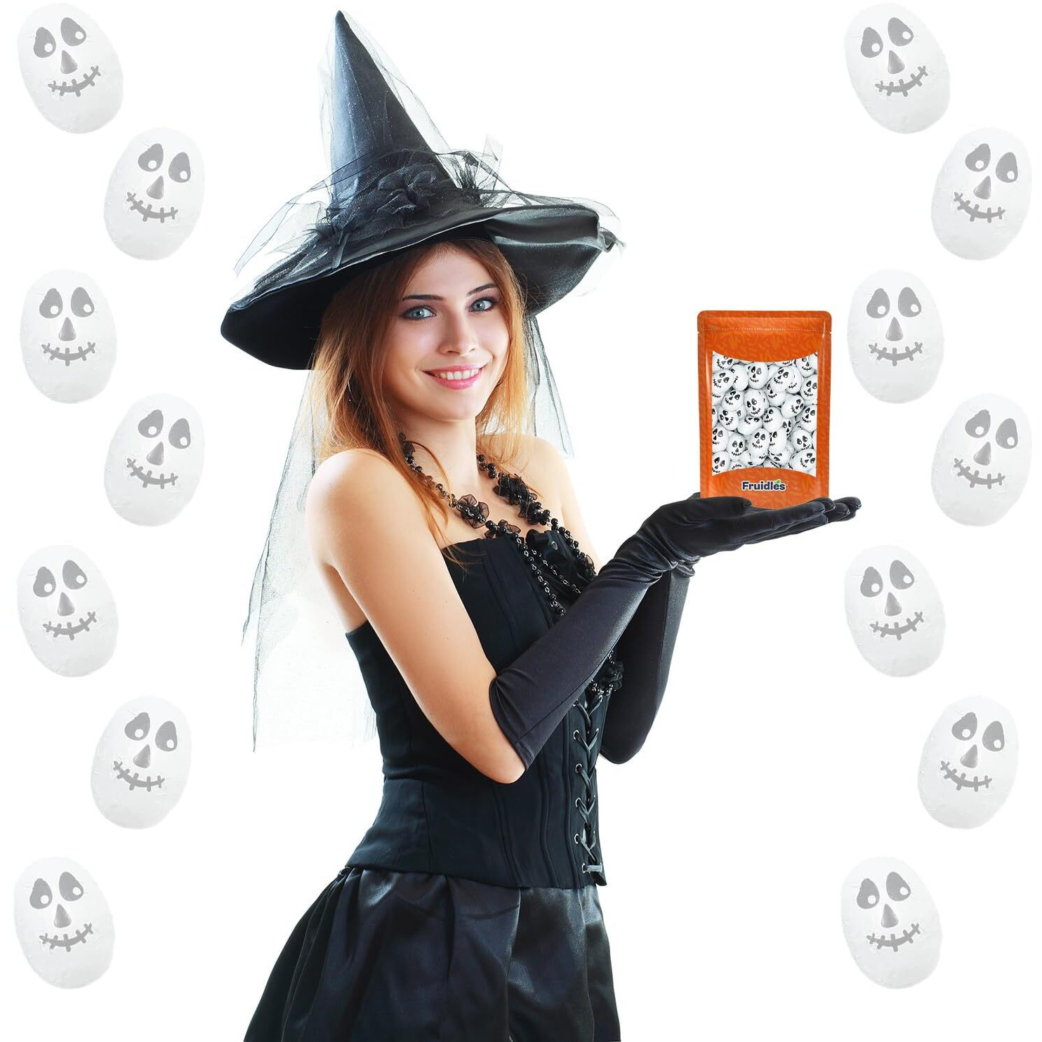 Fruidles Halloween Skulls, Double Crisp, Trick-Or-Treat Party Bag Fillers, Individually Wrapped In Multi-Color Skull Design Foils, Kosher Certified (Half-Pound)