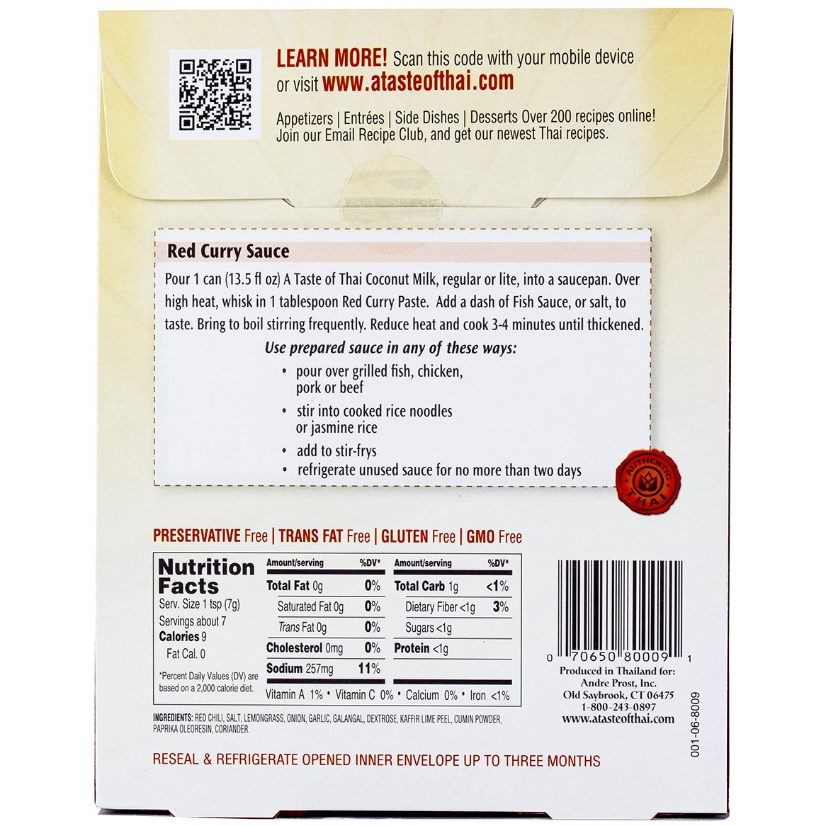 A Taste Of Thai Red Curry Paste - 1.75 Oz Pack Of 6 Ready-To-Use Mix | Flavored With Classic Thai Spices | Use As Rub Marinade Dipping Sauce & More | Non-Gmo | Gluten-Free | No Preservatives
