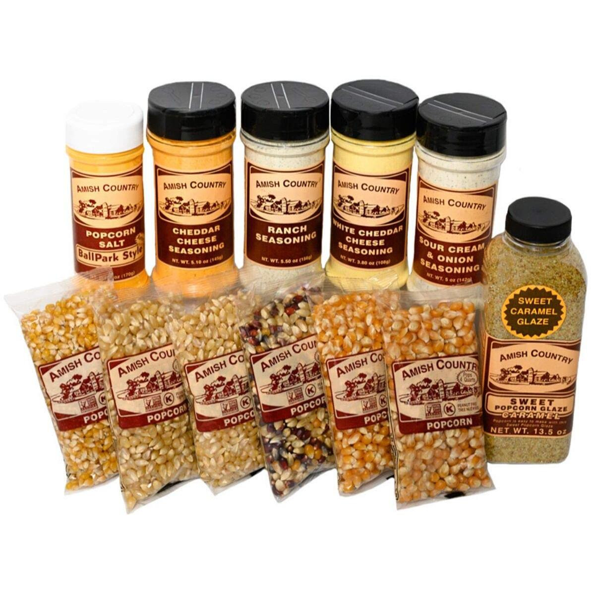 Amish Country Popcorn | 6-4 Oz Bags | Variety Popcorn Kernel Set With Toppings | Old Fashioned, Non-Gmo And Gluten Free