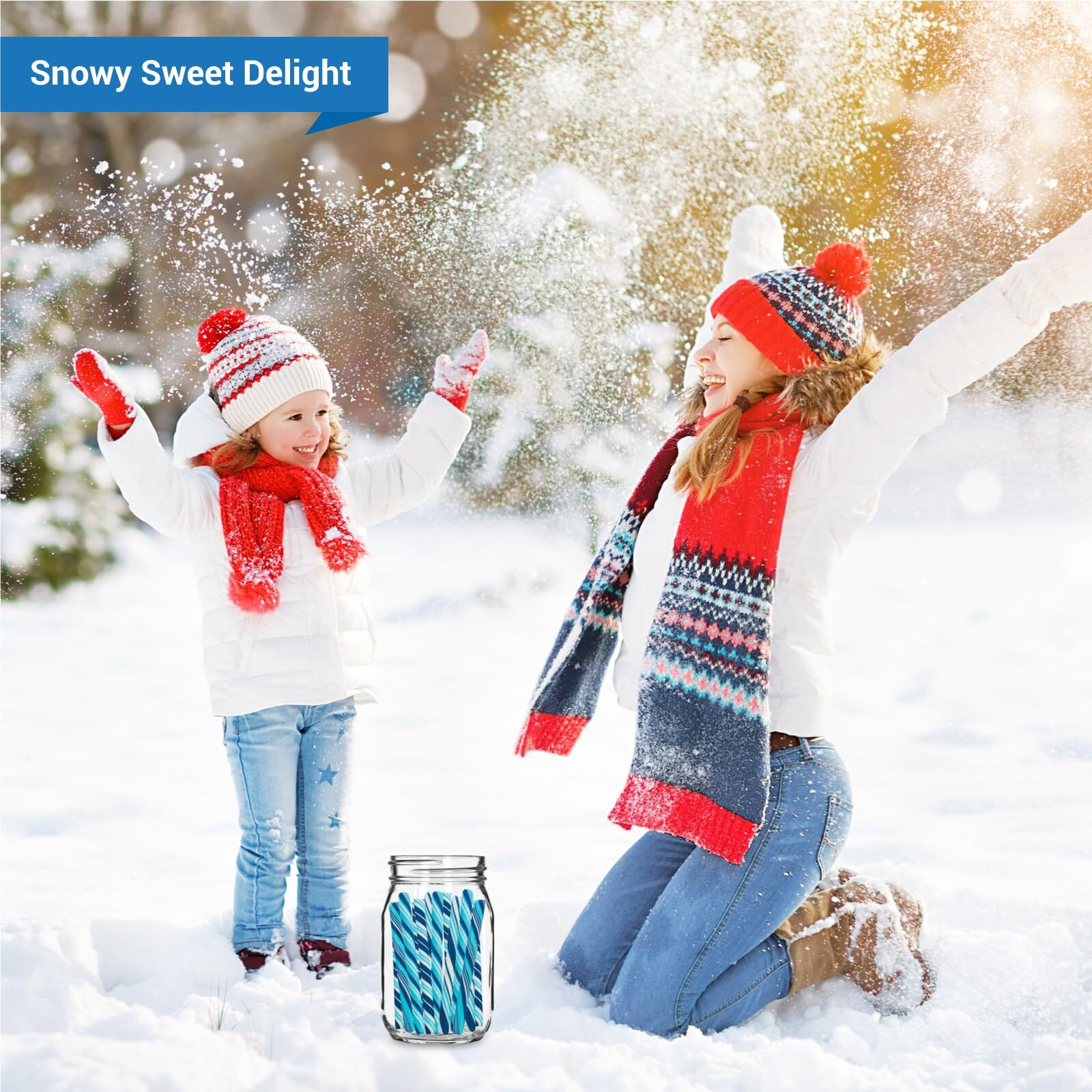 Winter Colored Hard Candy Cane Sticks (Individually Wrapped 80 Pieces)