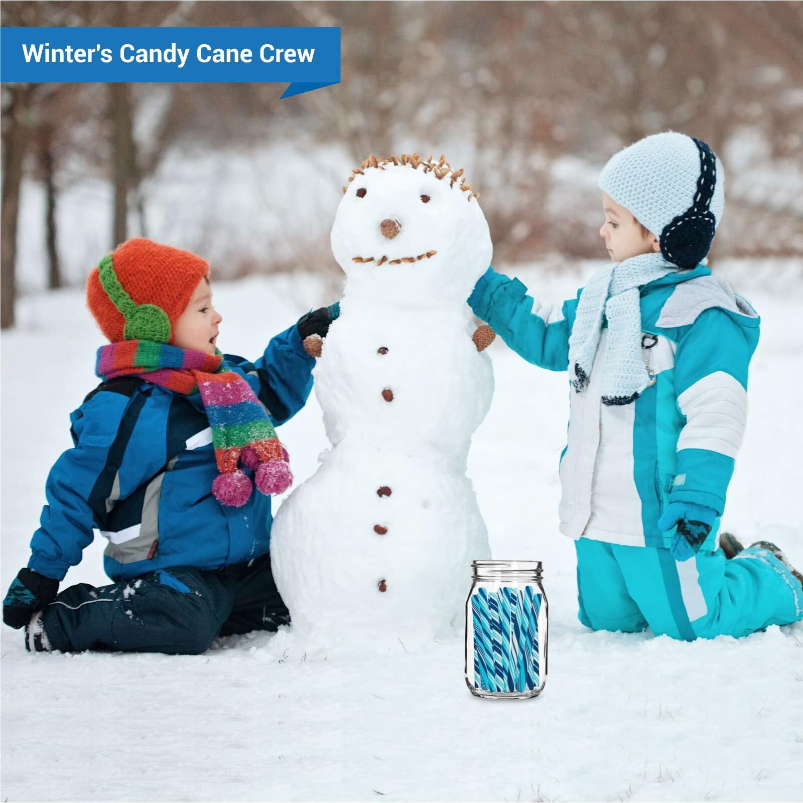 Winter Colored Hard Candy Cane Sticks (Individually Wrapped 80 Pieces)