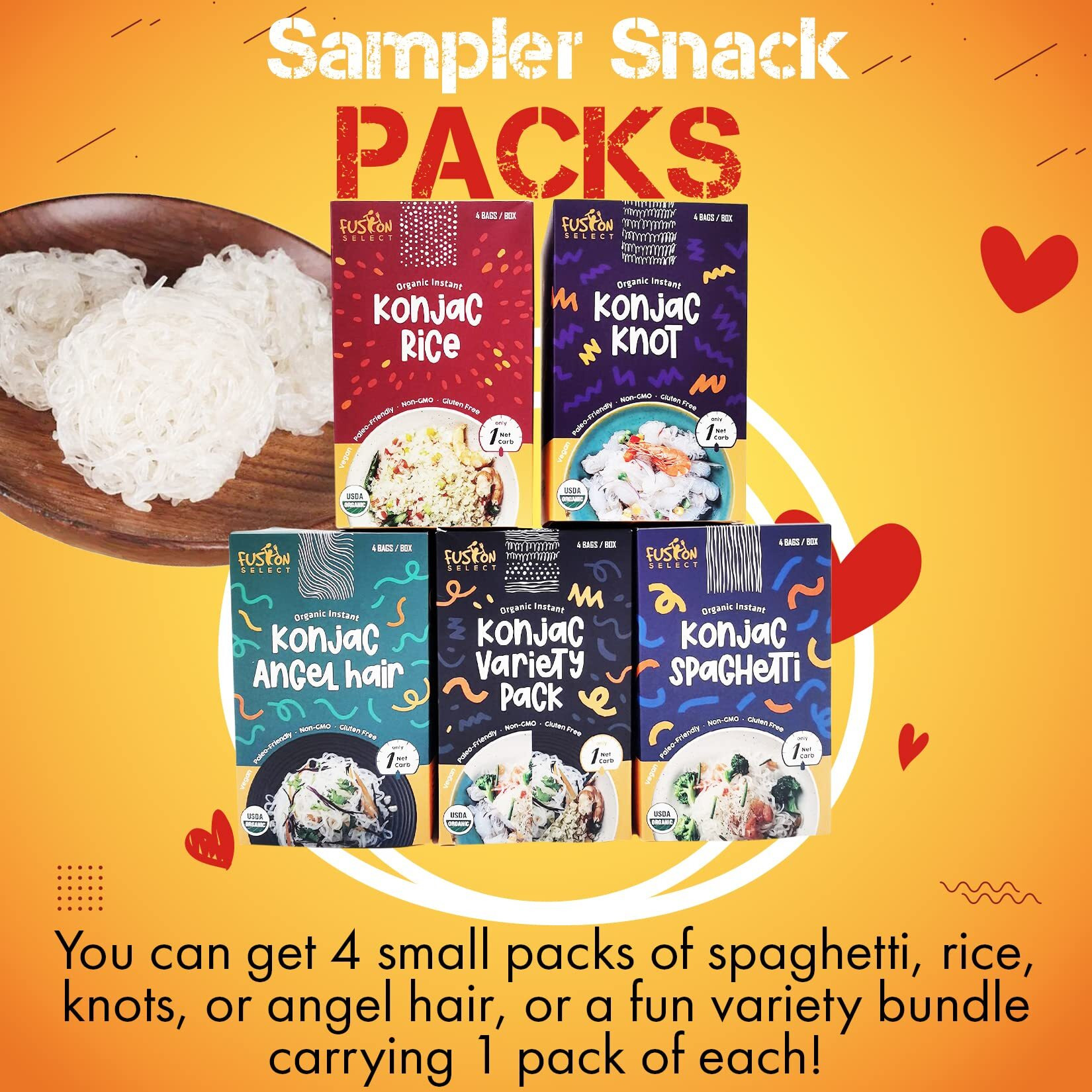 Fusion Select 4 Packs Organic Konjac Noodles - Shirataki Rice Plant-Based Substitute - Vegan Konjac Rice For Vegetarian, Keto, Paleo Recipes - Zero Gluten, Low Carb, Low Calorie Shirataki Konjac Rice