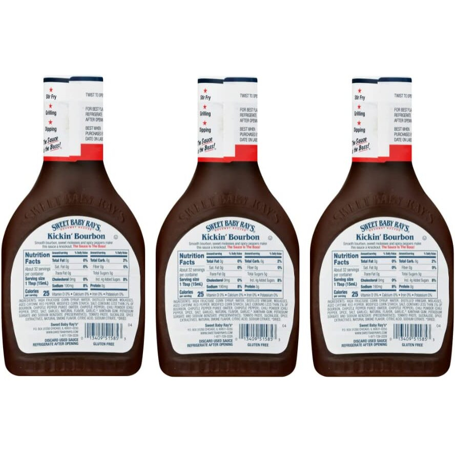 Sweet Baby Ray's Sauce And Marinade, Kickin' Bourbon 16 Fl Oz, (Pack Of 3)