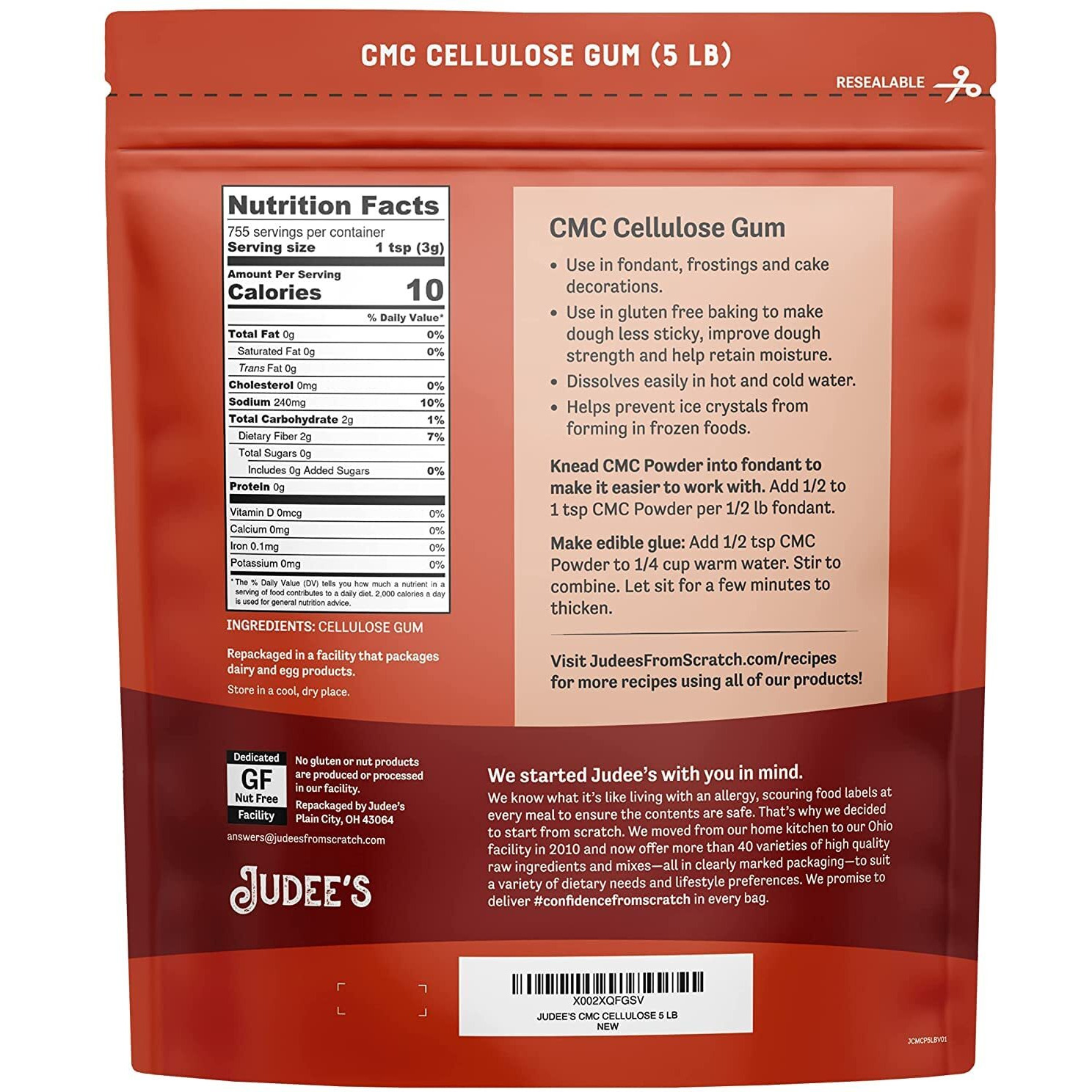 Judee's Premium Cmc Powder 5 Lb - Use In Fondant, Frostings, And Cake Decorations - Improves Gluten Free Dough - Prevents Ice Crystals In Frozen Foods