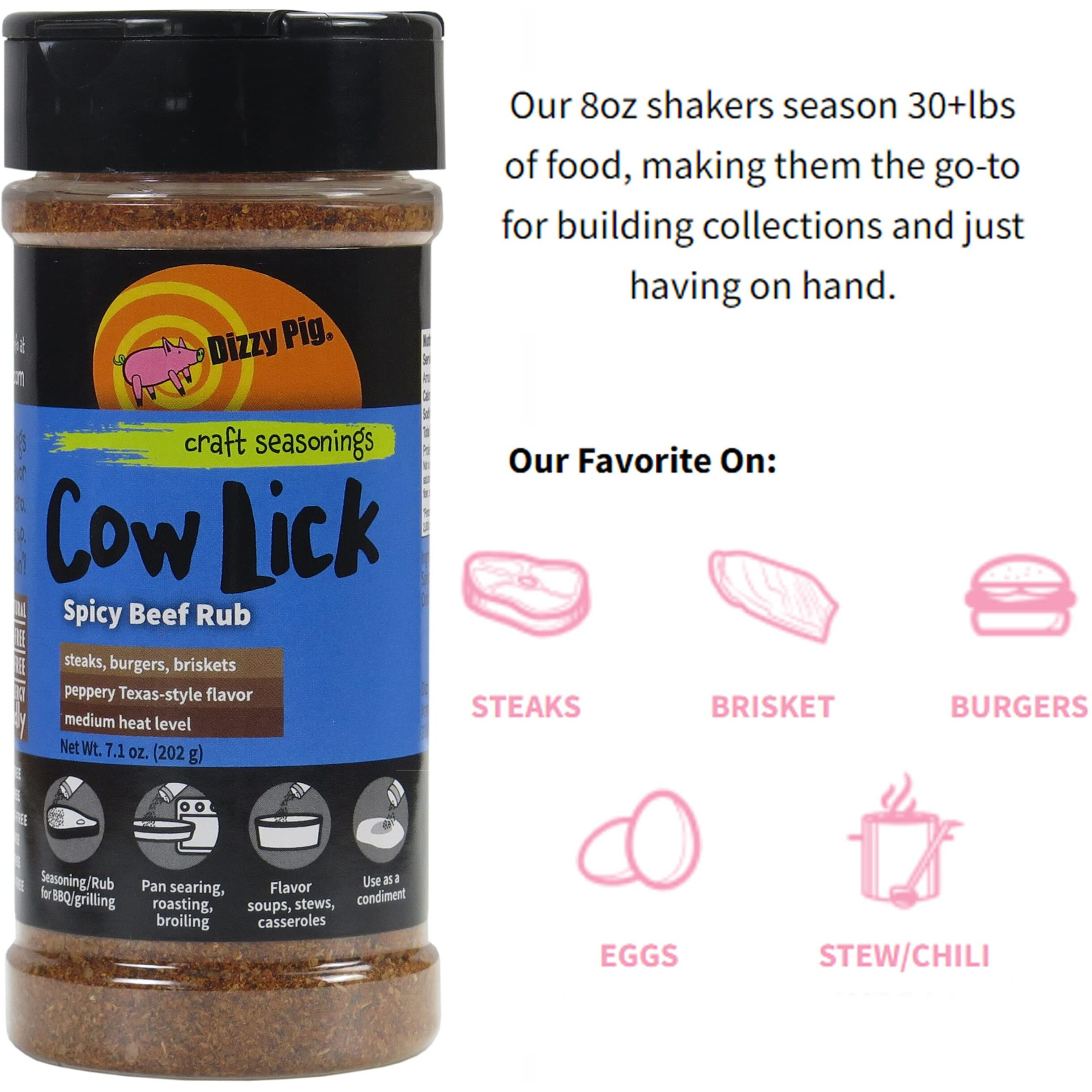 Dizzy Pig Barbecue Company Cow Lick Spicy Beef Rub (8Oz Shaker, Two Pack)