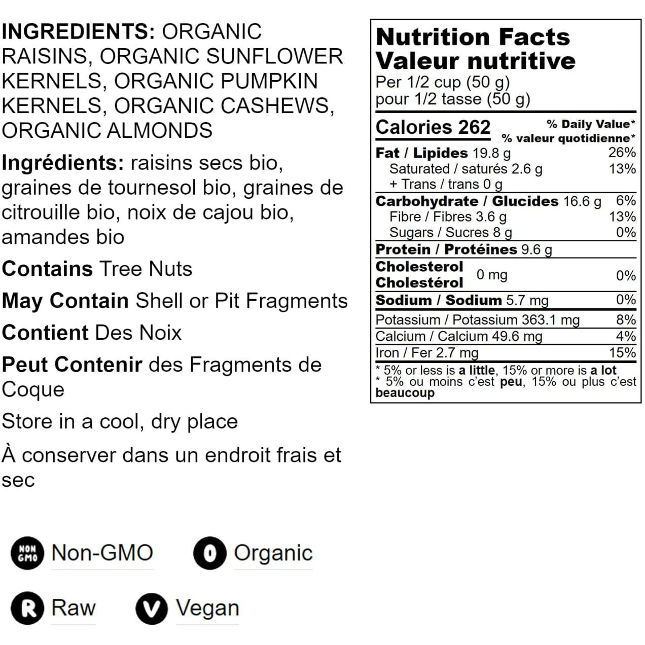 Organic Raw Seeds, Nuts And Raisins Mix, 4 Pounds - Raw And Non-Gmo Trail Mix Contains Walnuts, Almonds, Cashews, Hazelnuts, And Raisins. Vegan Superfood Snack, Kosher, No Added Sugar And Oil, Bulk