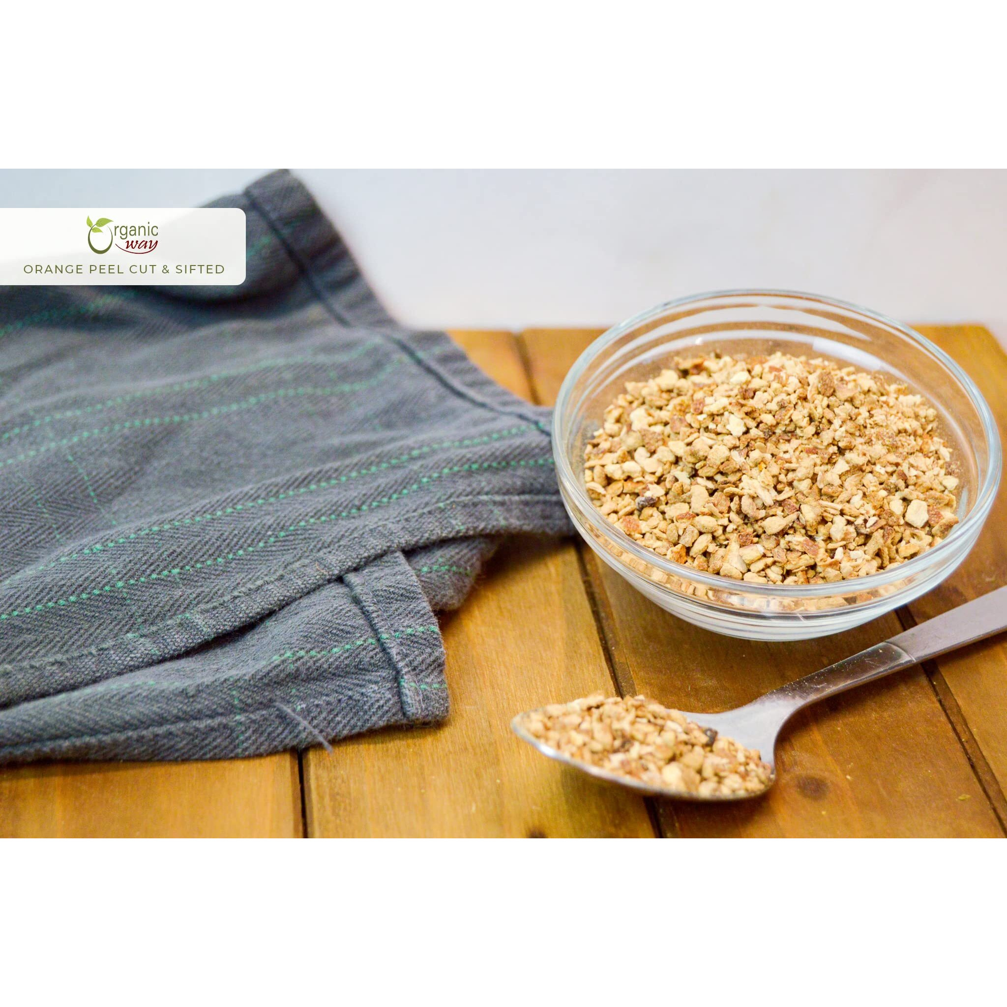 Organic Way Dried Orange Peel Cut & Sifted (Citrus Sinensis) - European Wild-Harvest | Organic & Kosher Certified | Vegan, Non Gmo & Gluten Free | Usda Certified | Origin - Albania (1/4Lbs / 4Oz.)