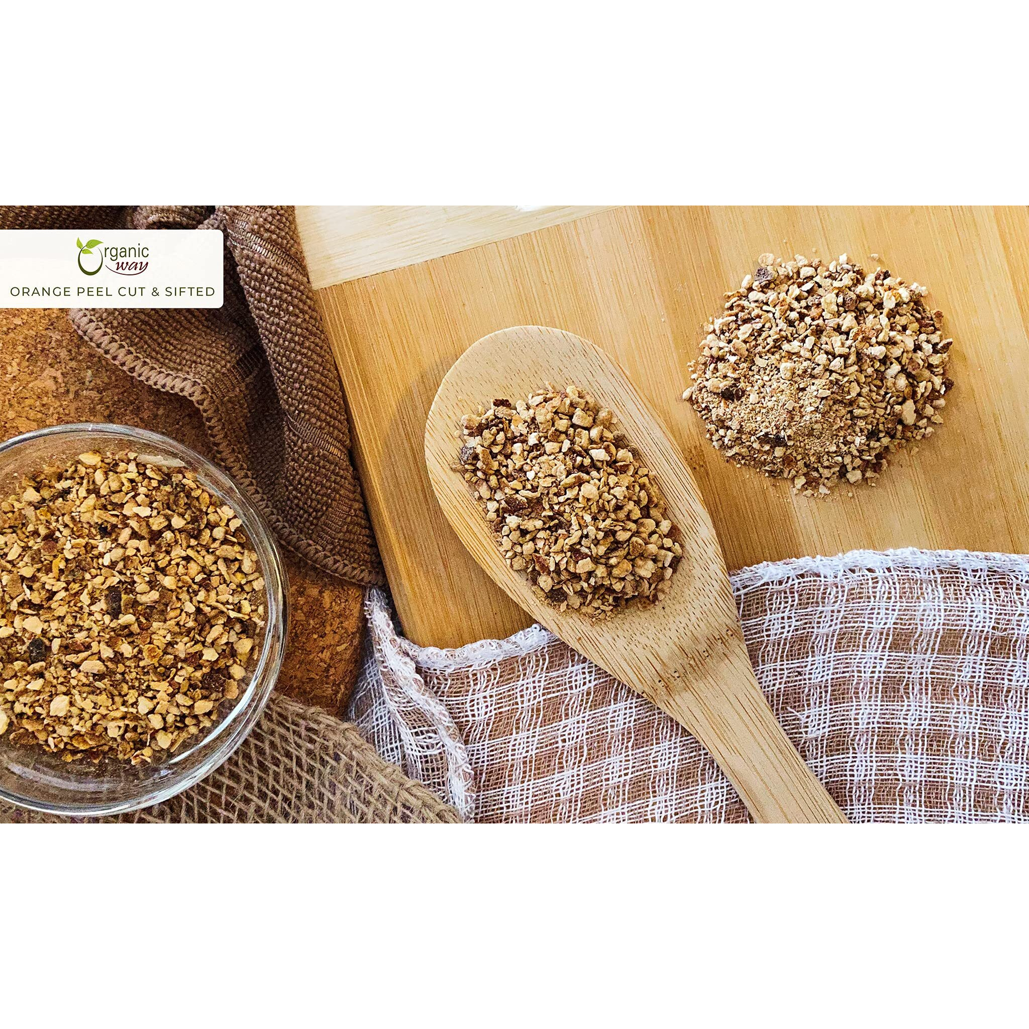 Organic Way Dried Orange Peel Cut & Sifted (Citrus Sinensis) - European Wild-Harvest | Organic & Kosher Certified | Vegan, Non Gmo & Gluten Free | Usda Certified | Origin - Albania (1/4Lbs / 4Oz.)