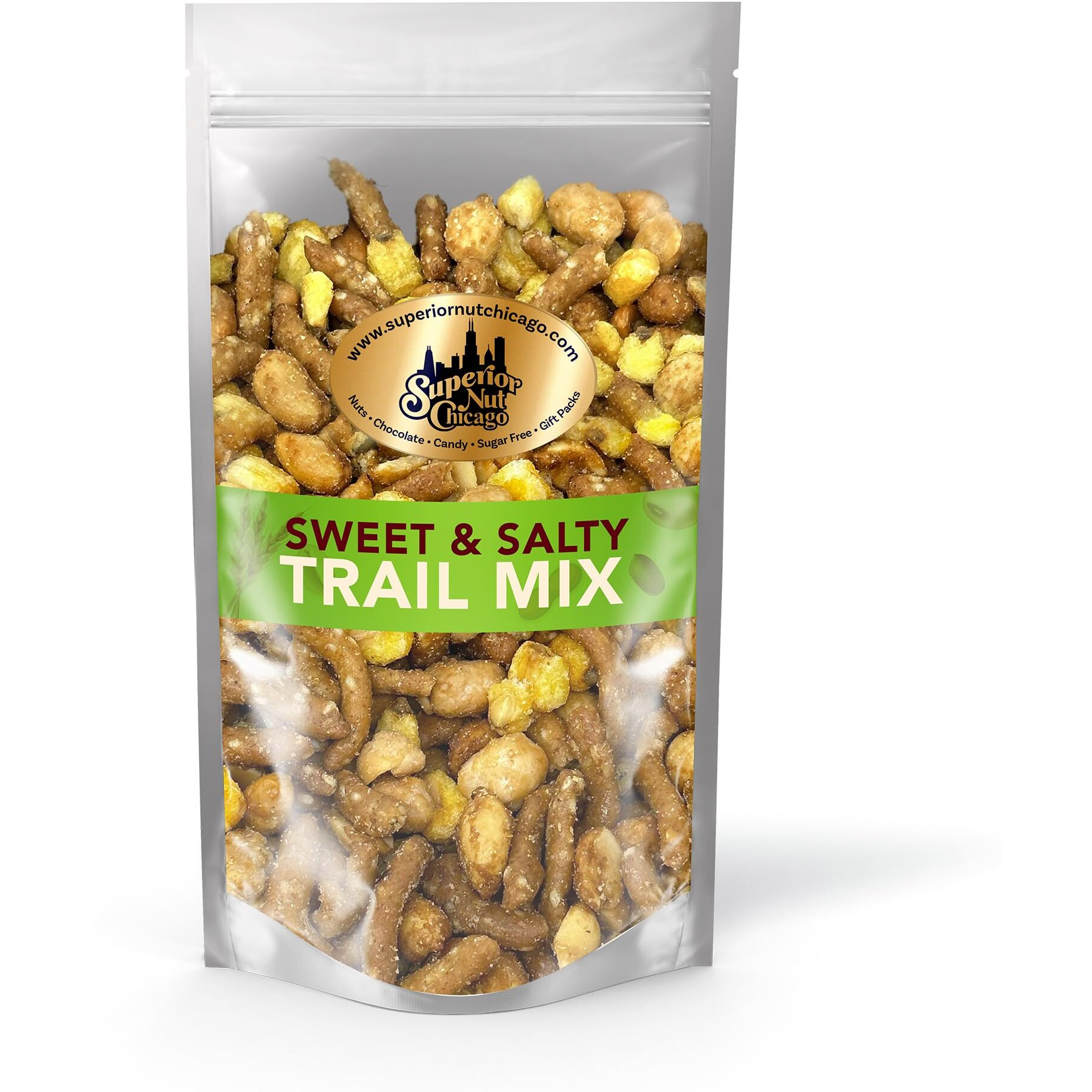 Superior Nut Chicago Sweet & Salty Trail Mix - Sweet Honey Roasted Snack - Butter Toffee & Honey Roasted Peanuts, Honey Sesame Sticks & Toasted Corn - 5G Protein - Resealable Bag (1Lb 12Oz)