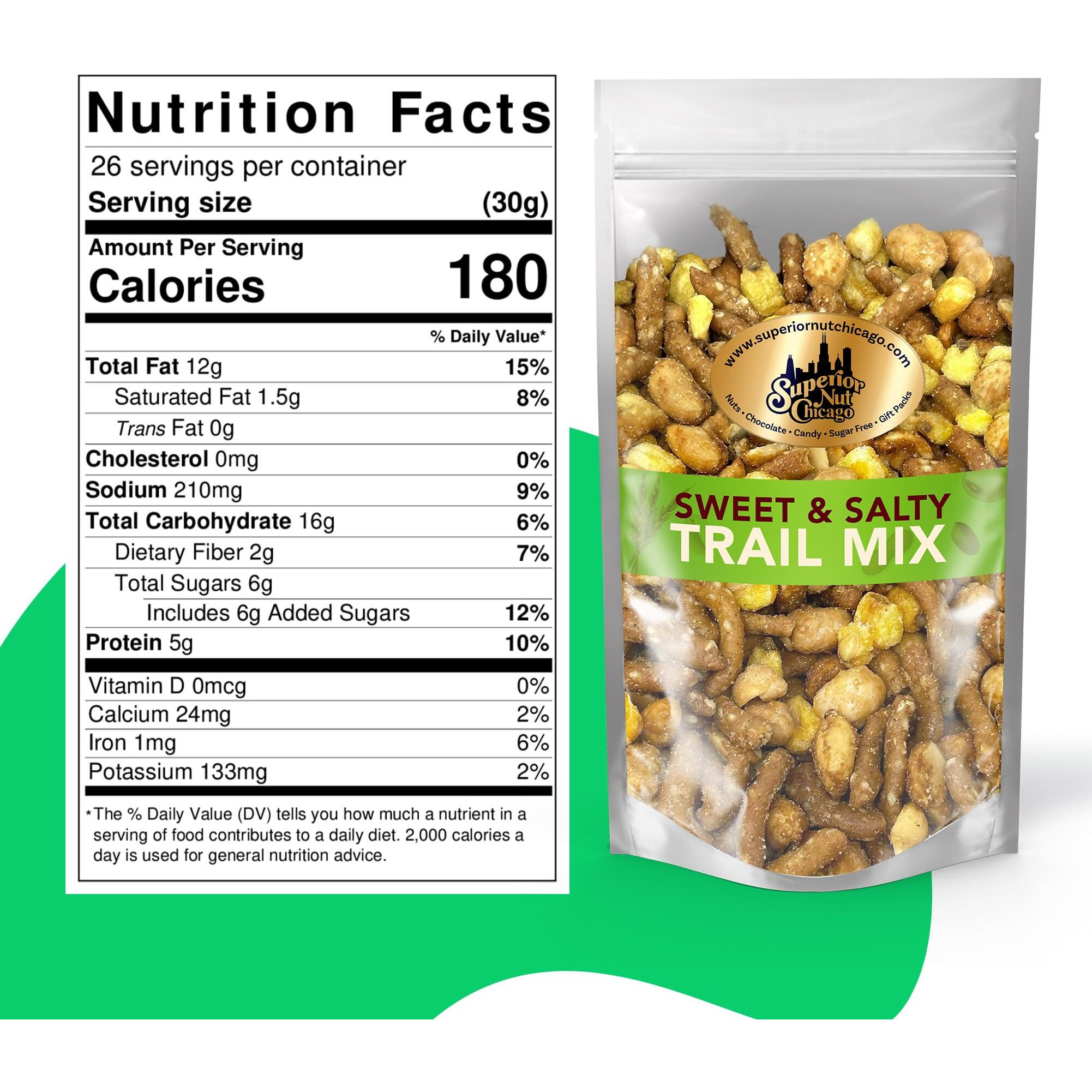 Superior Nut Chicago Sweet & Salty Trail Mix - Sweet Honey Roasted Snack - Butter Toffee & Honey Roasted Peanuts, Honey Sesame Sticks & Toasted Corn - 5G Protein - Resealable Bag (1Lb 12Oz)