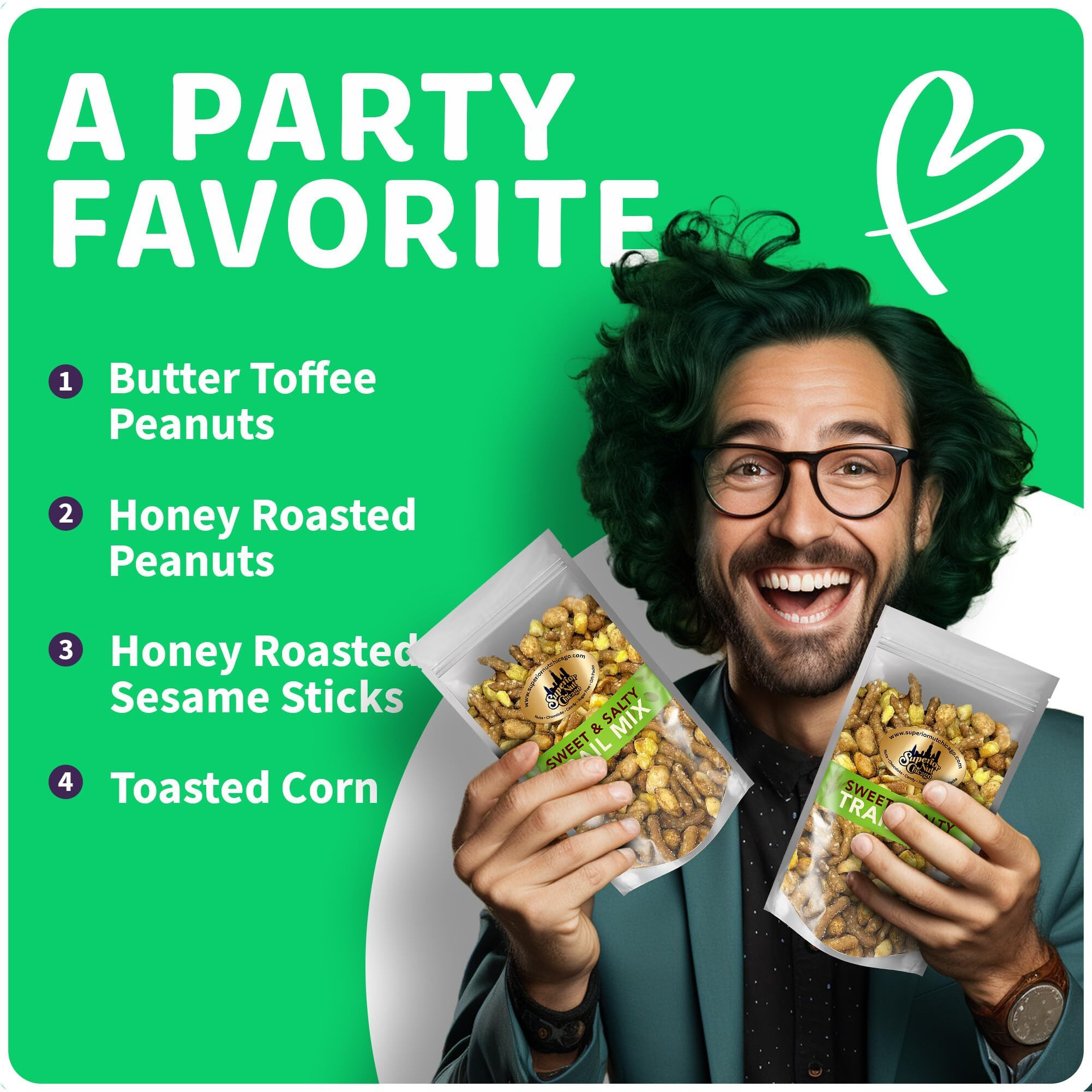 Superior Nut Chicago Sweet & Salty Trail Mix - Sweet Honey Roasted Snack - Butter Toffee & Honey Roasted Peanuts, Honey Sesame Sticks & Toasted Corn - 5G Protein - Resealable Bag (1Lb 12Oz)