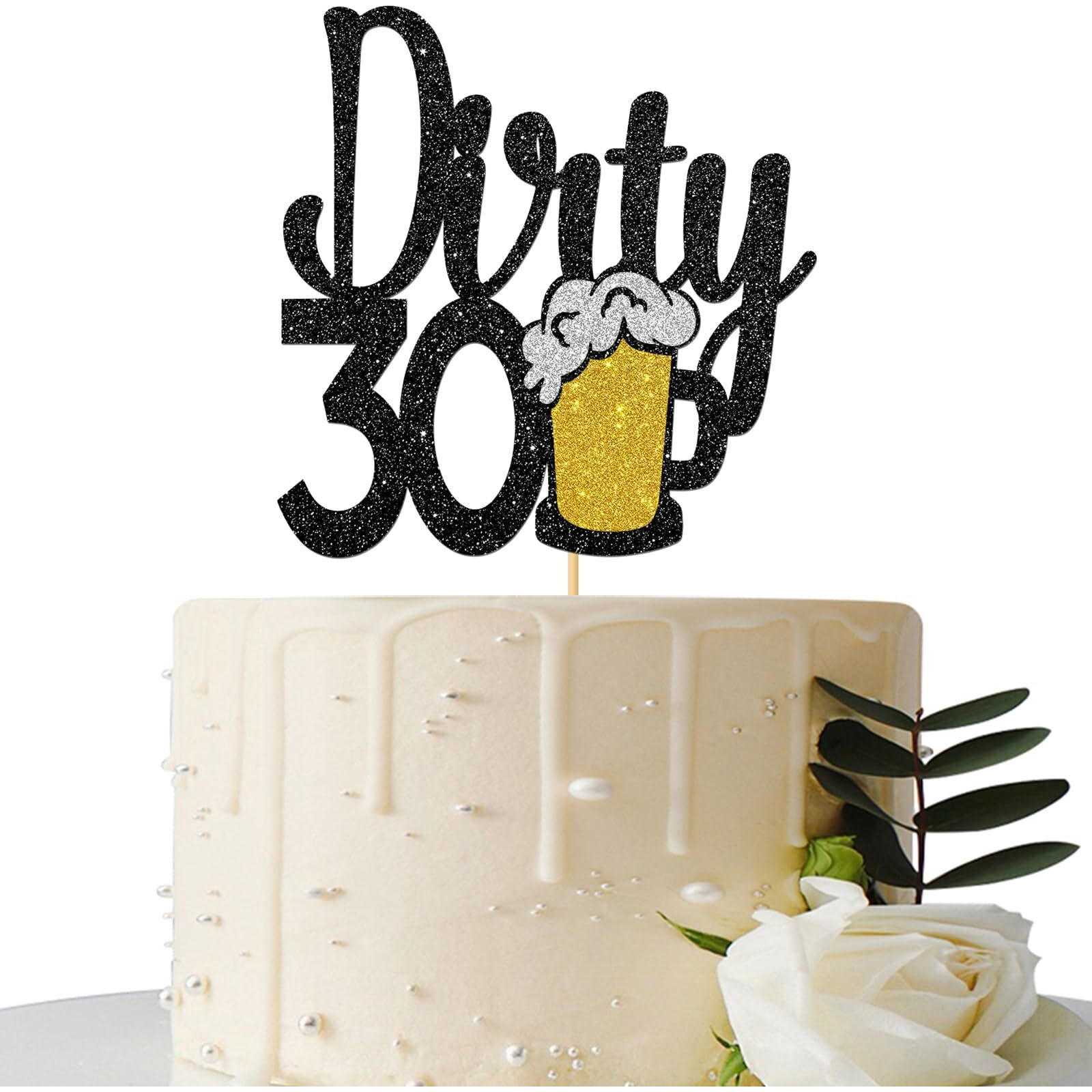 Maicaiffe Black Glitter Dirty 30 Cake Topper - Happy 30Th Birthday Cake Topper - Cheers To 30 Years - 30Th Birthday Cake Decorations