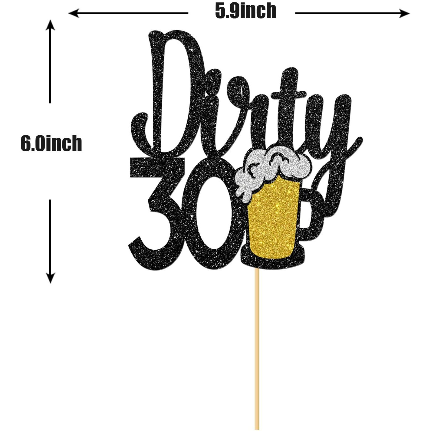 Maicaiffe Black Glitter Dirty 30 Cake Topper - Happy 30Th Birthday Cake Topper - Cheers To 30 Years - 30Th Birthday Cake Decorations